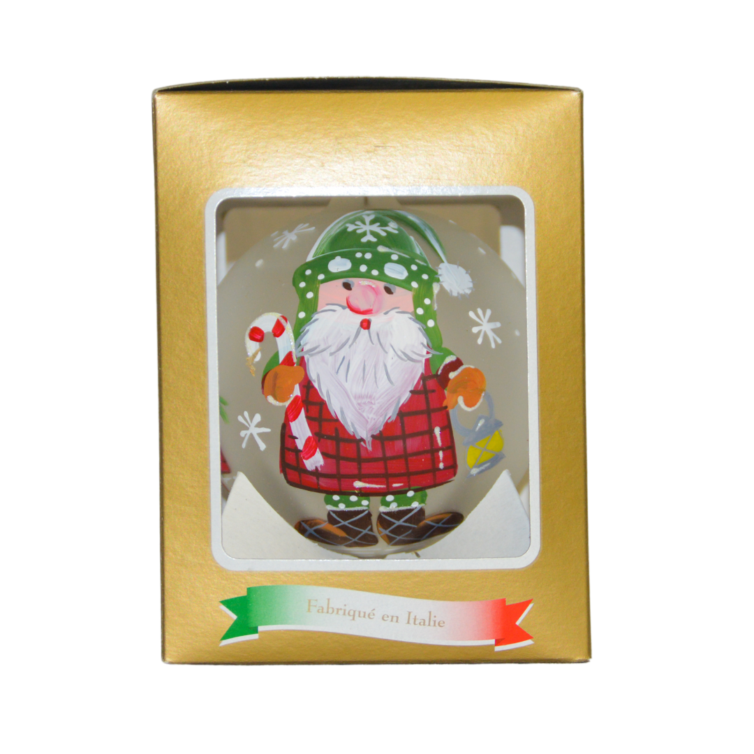 4" Hand Painted Italian Import Christmas Ornament- Winter Santa with Candy Cane