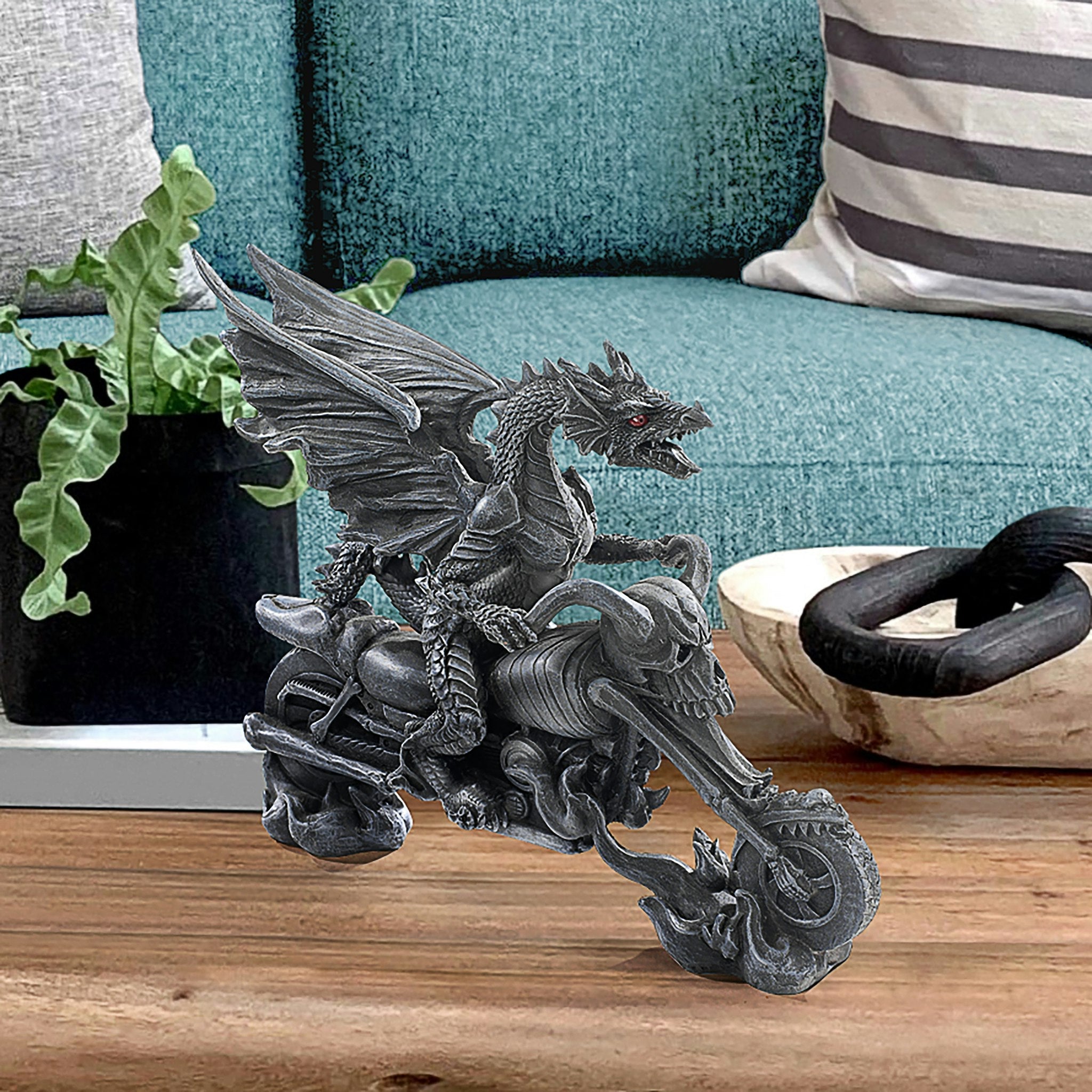 Biker Dragon on Skeleton Chopper Statue