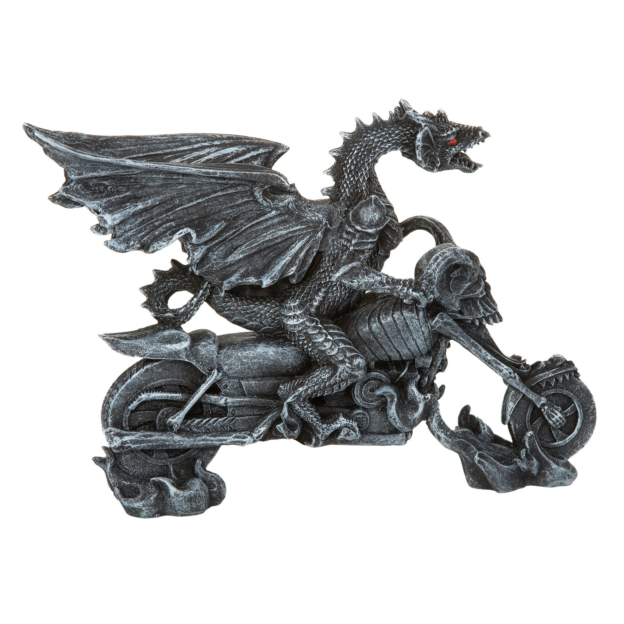 Biker Dragon on Skeleton Chopper Statue