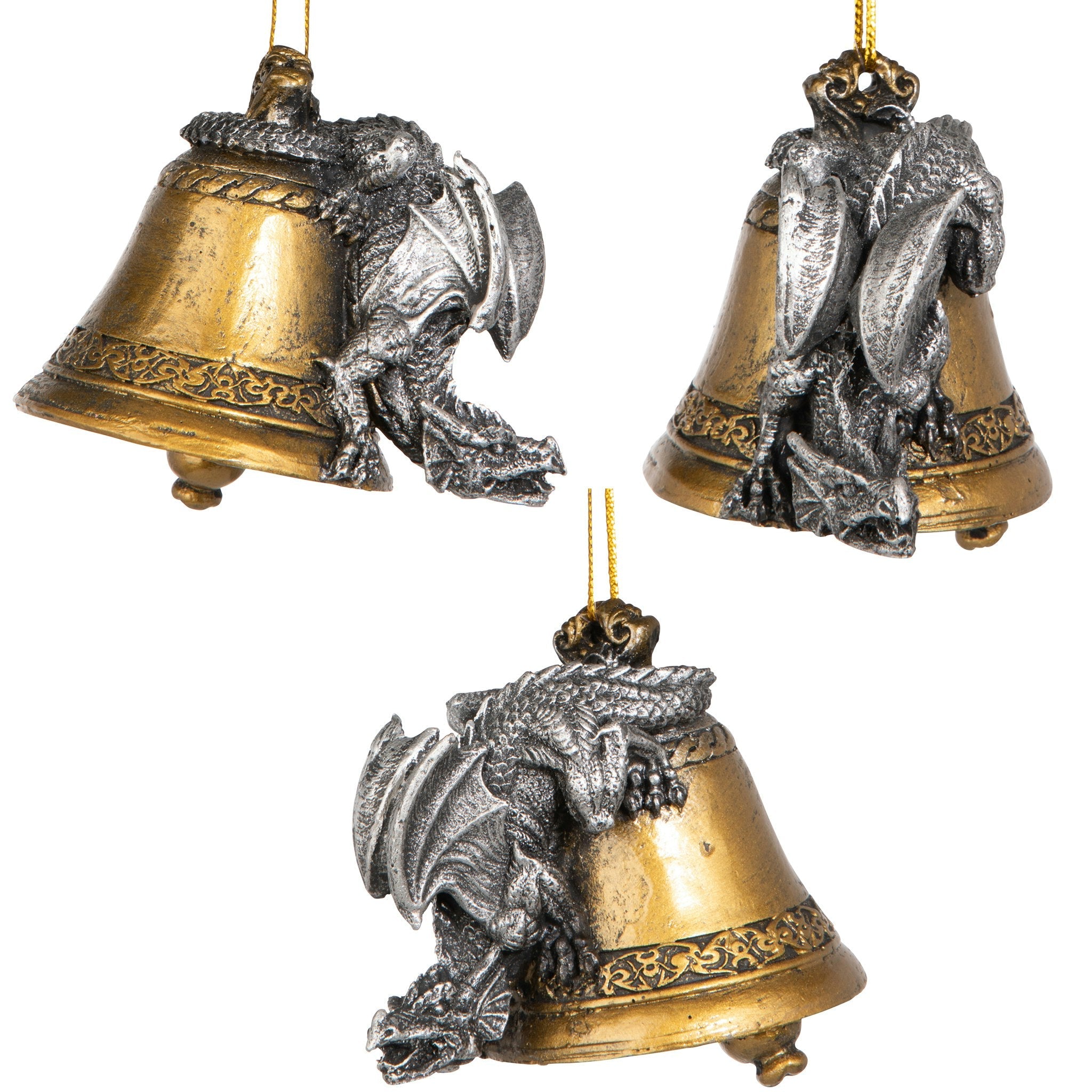 Humdinger the Bell Ringer Gothic Dragon Ornament: Set of Three