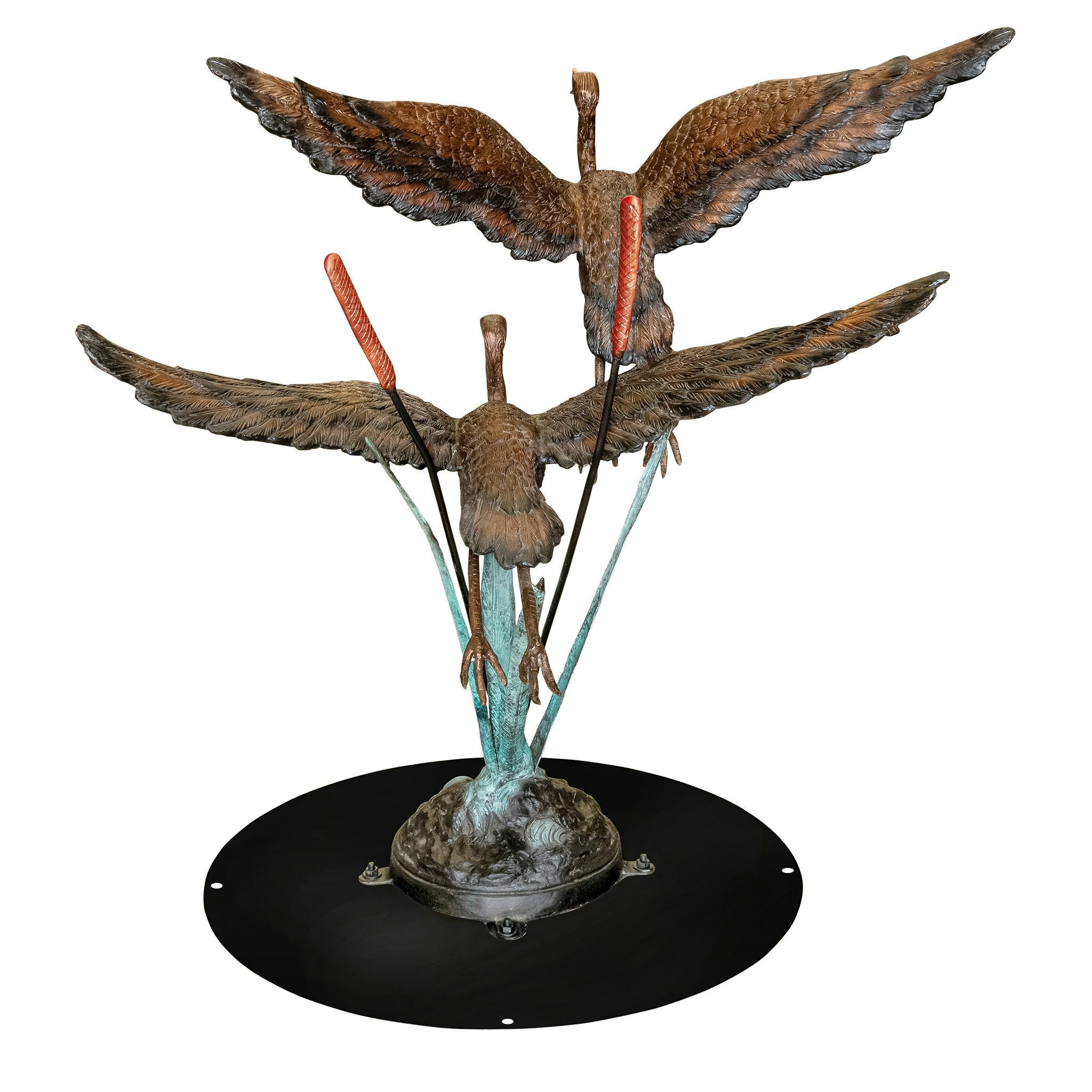 Flying Heron Pair in Reeds Cast Bronze Garden Statue