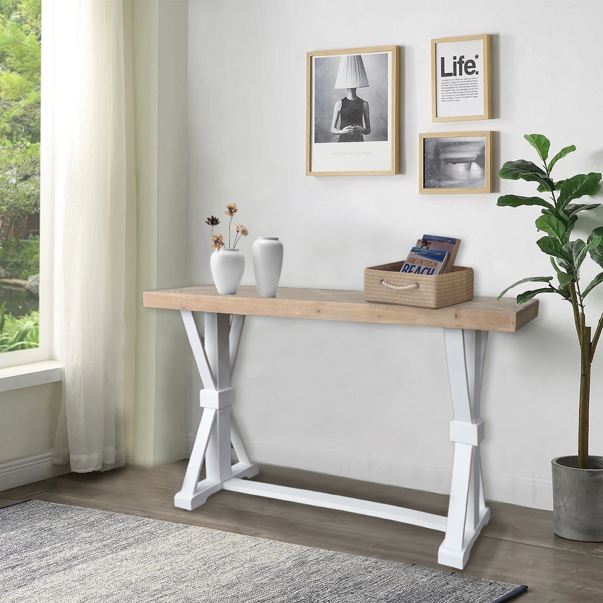 Farmhouse Wood Console Table, Versatile Table for Living Room, Hallway, Entryway