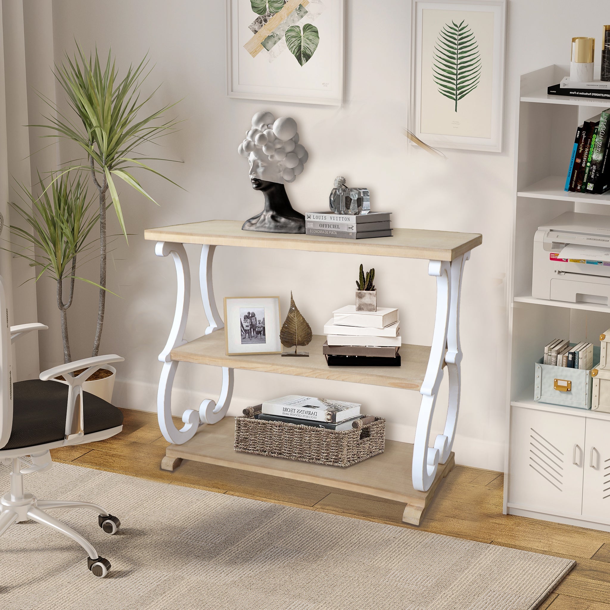 3 Tier Shelved Display Table, Farmhouse Rustic Wood Console Table