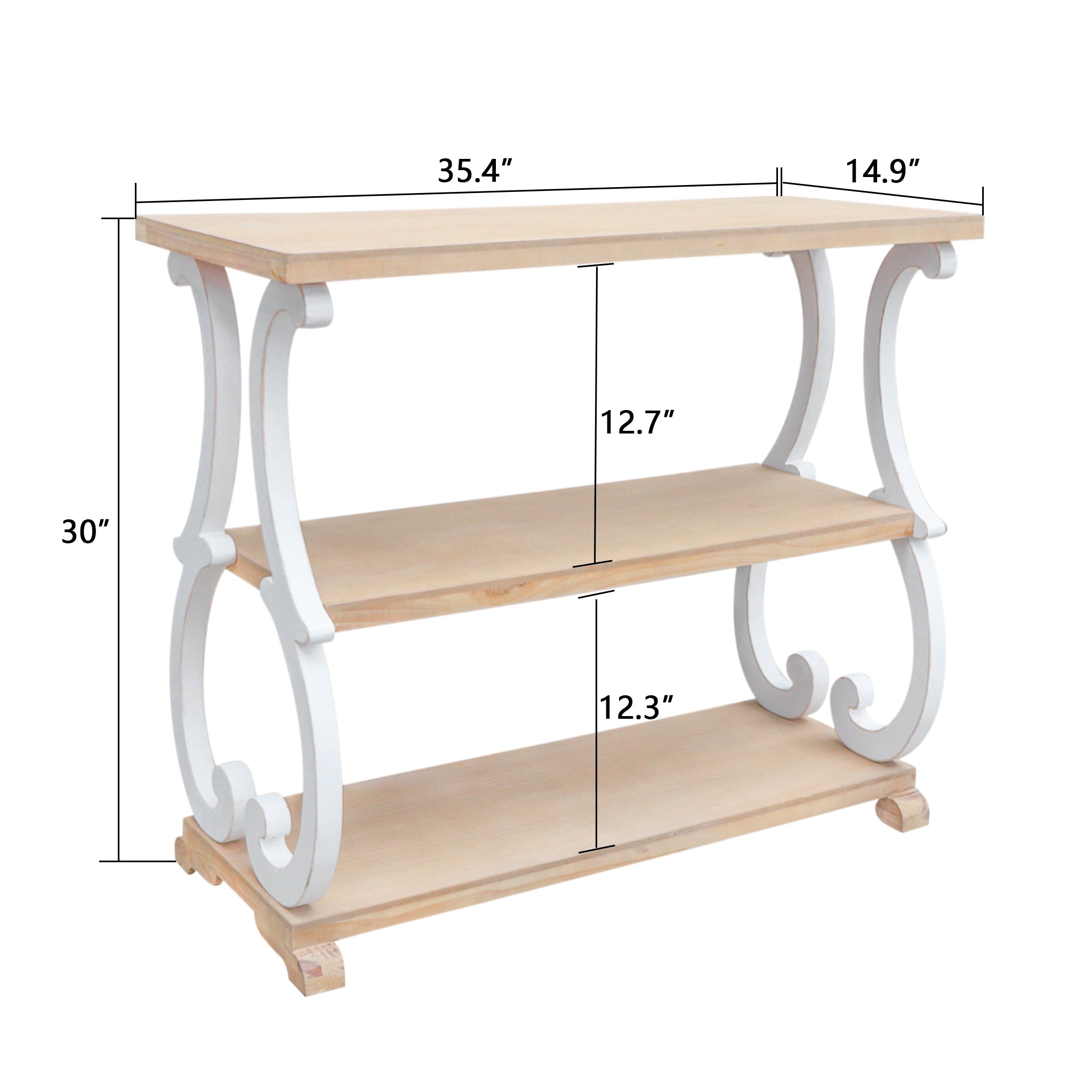 3 Tier Shelved Display Table, Farmhouse Rustic Wood Console Table