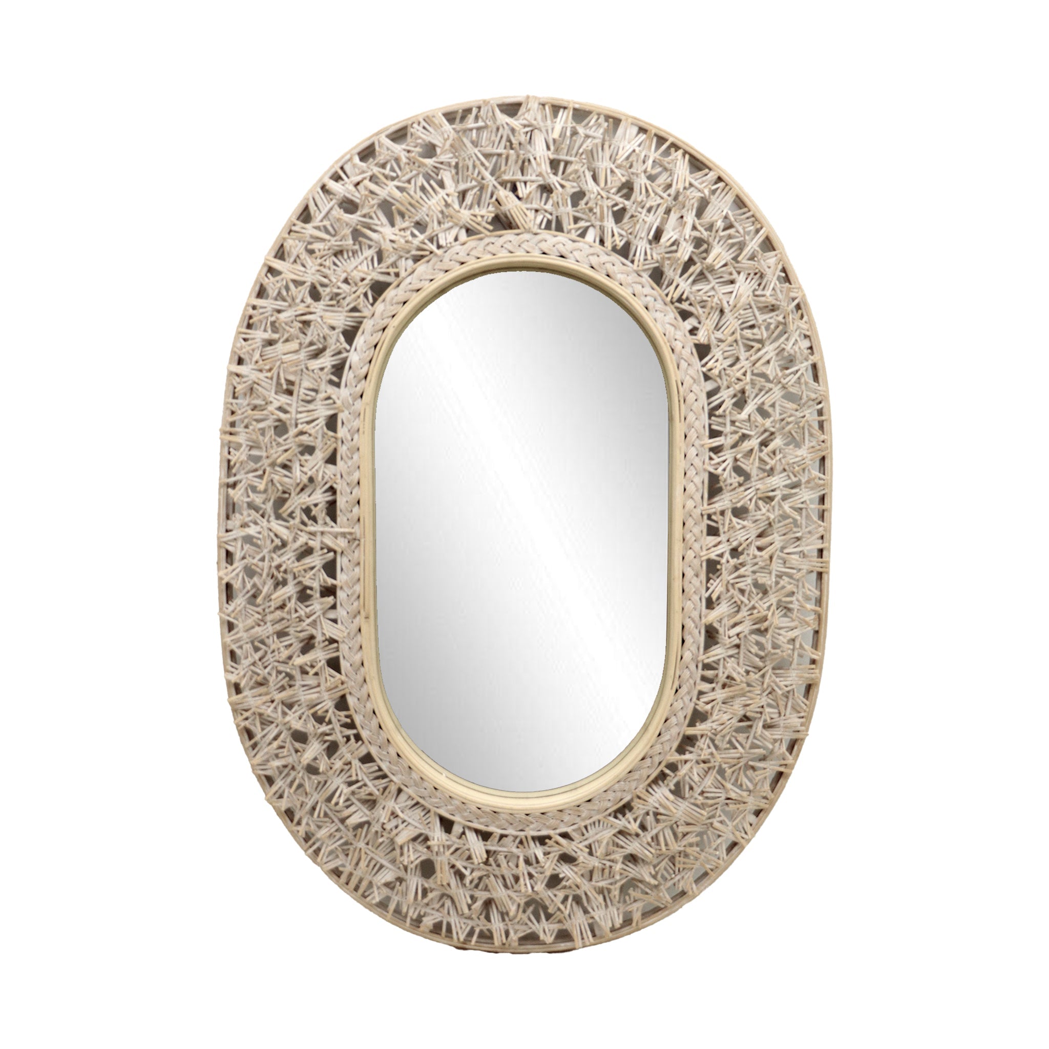 Coastal Mirror with Rattan Detail,Boho Bamboo Frame Mirror