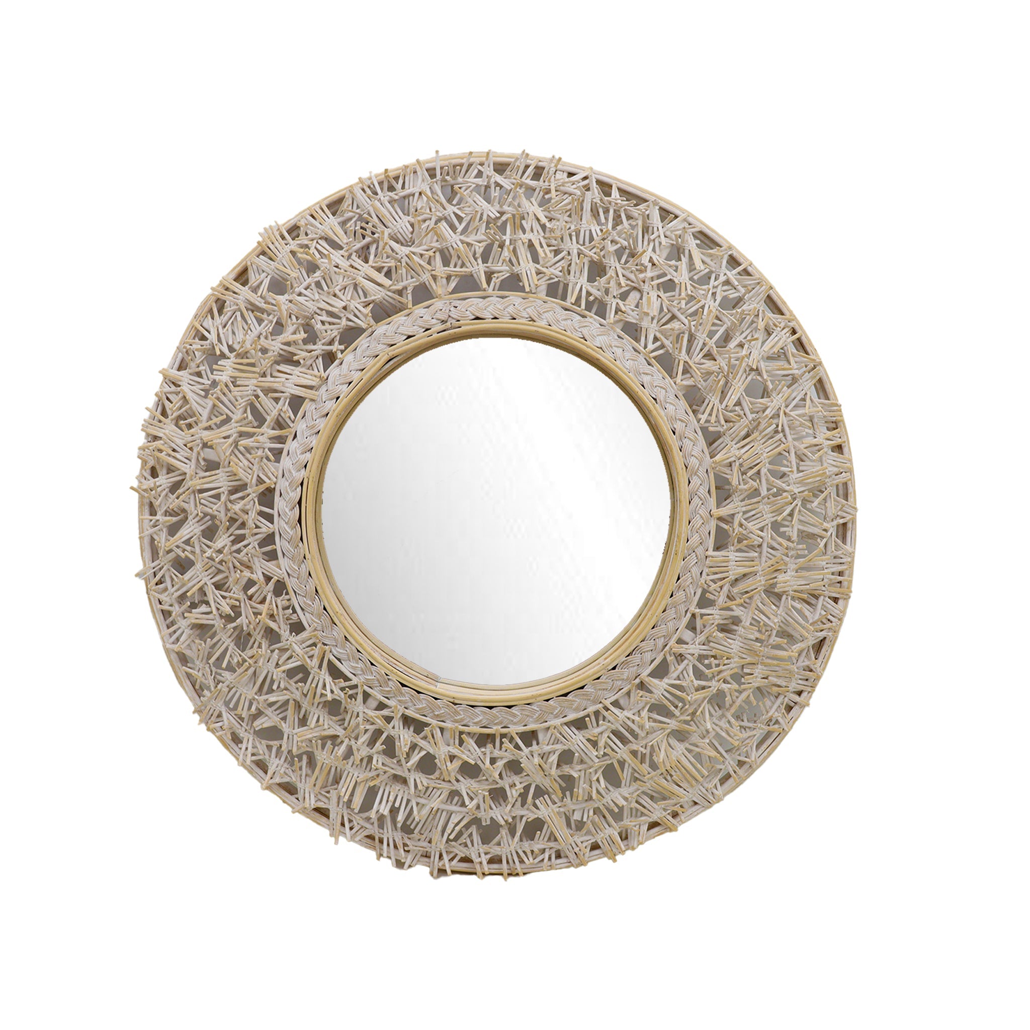 Round Rattan and Bamboo Decorative Wall Mirror