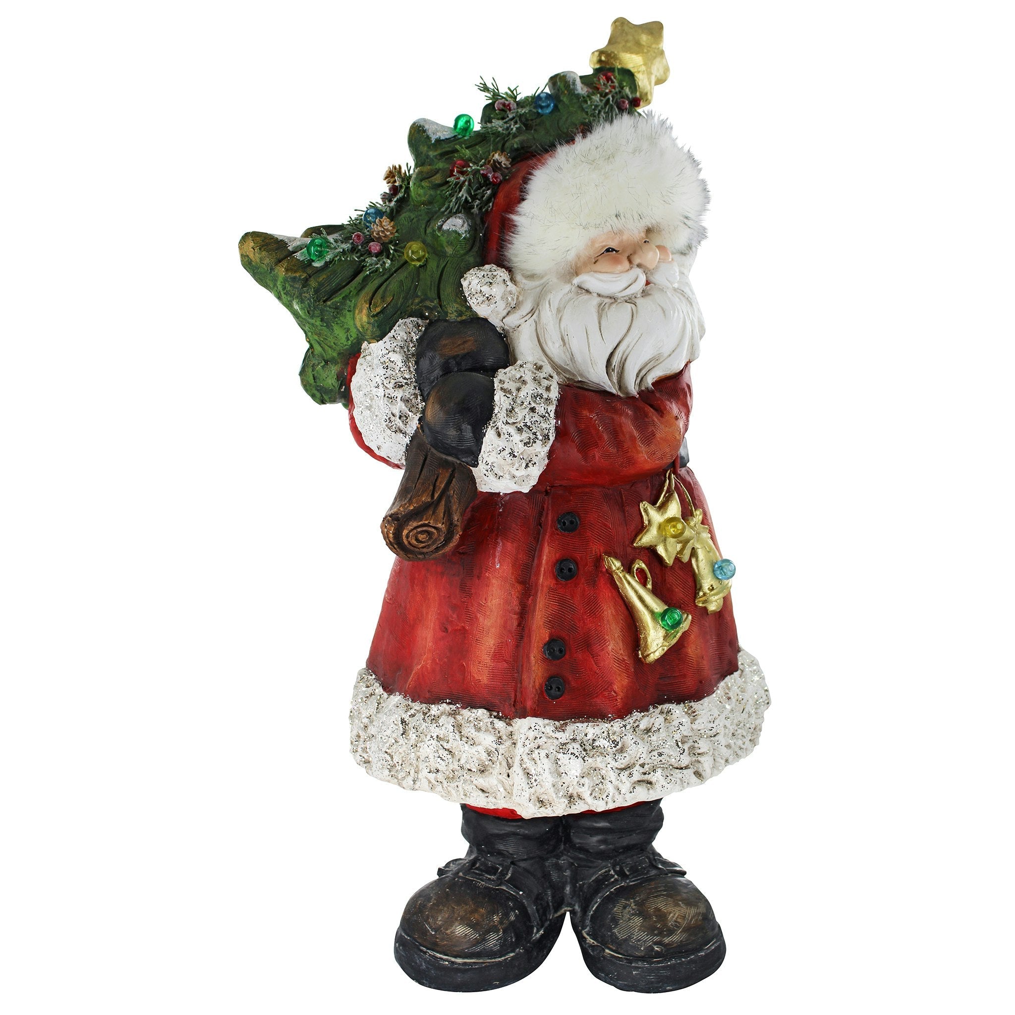 Santa with a Sparkling Christmas Tree Illuminated Holiday Statue