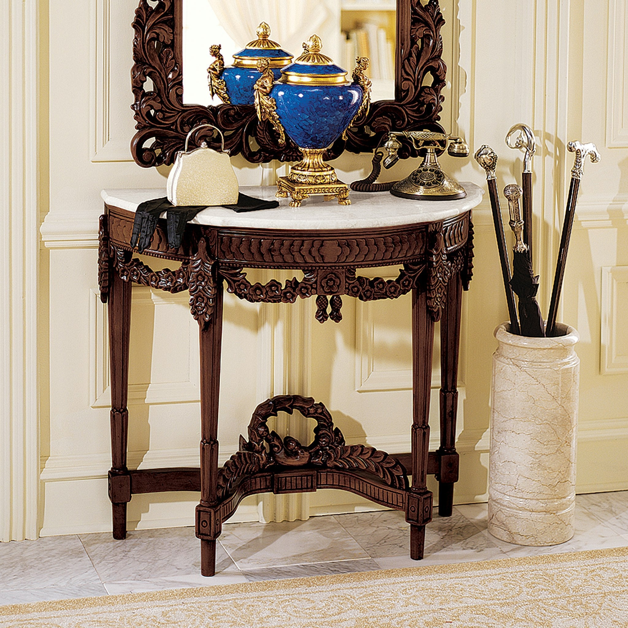 Chateau Gallet Marble-Topped Hardwood Console Table