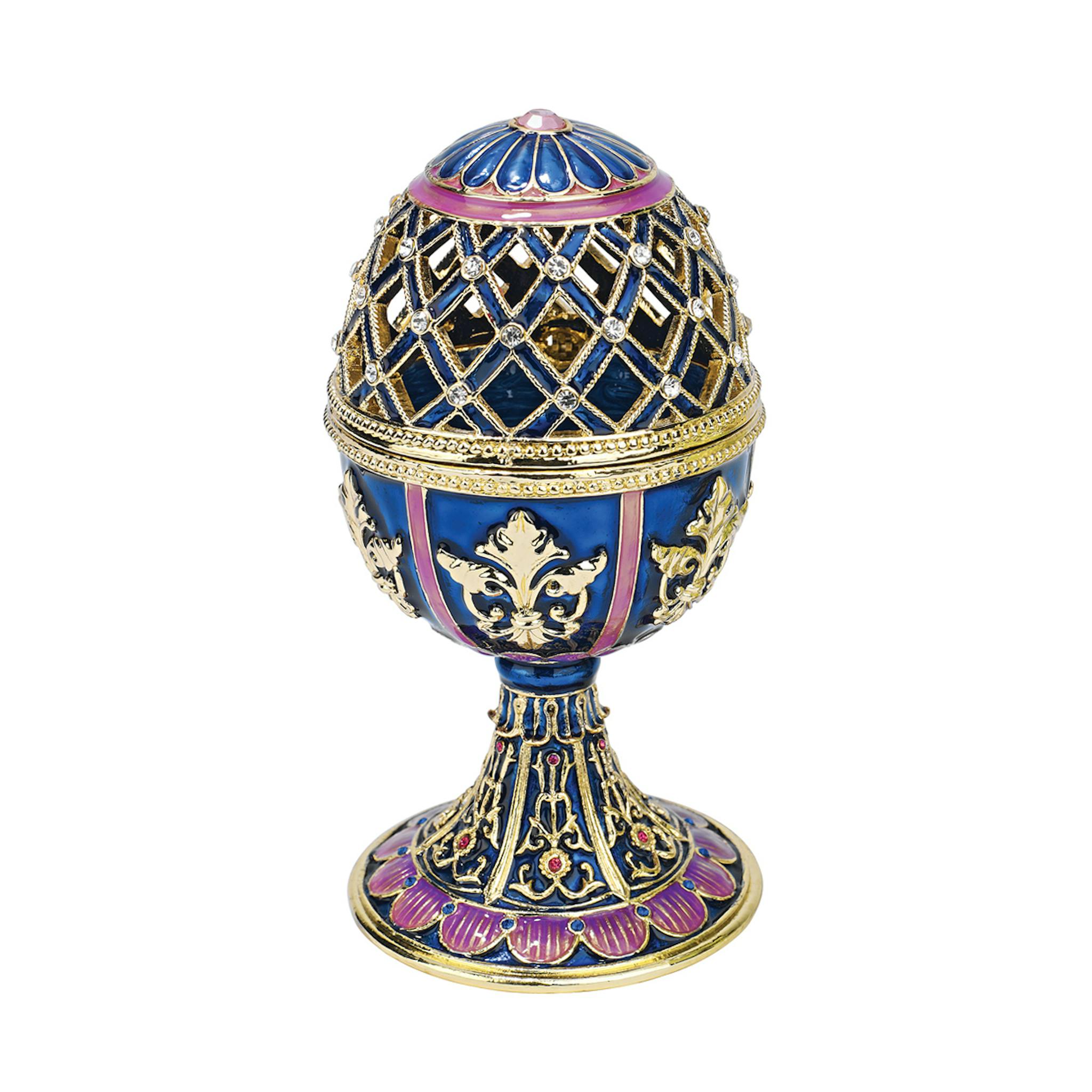 Jeweled Trellis Collection Romanov Style Enameled Egg: Bleue