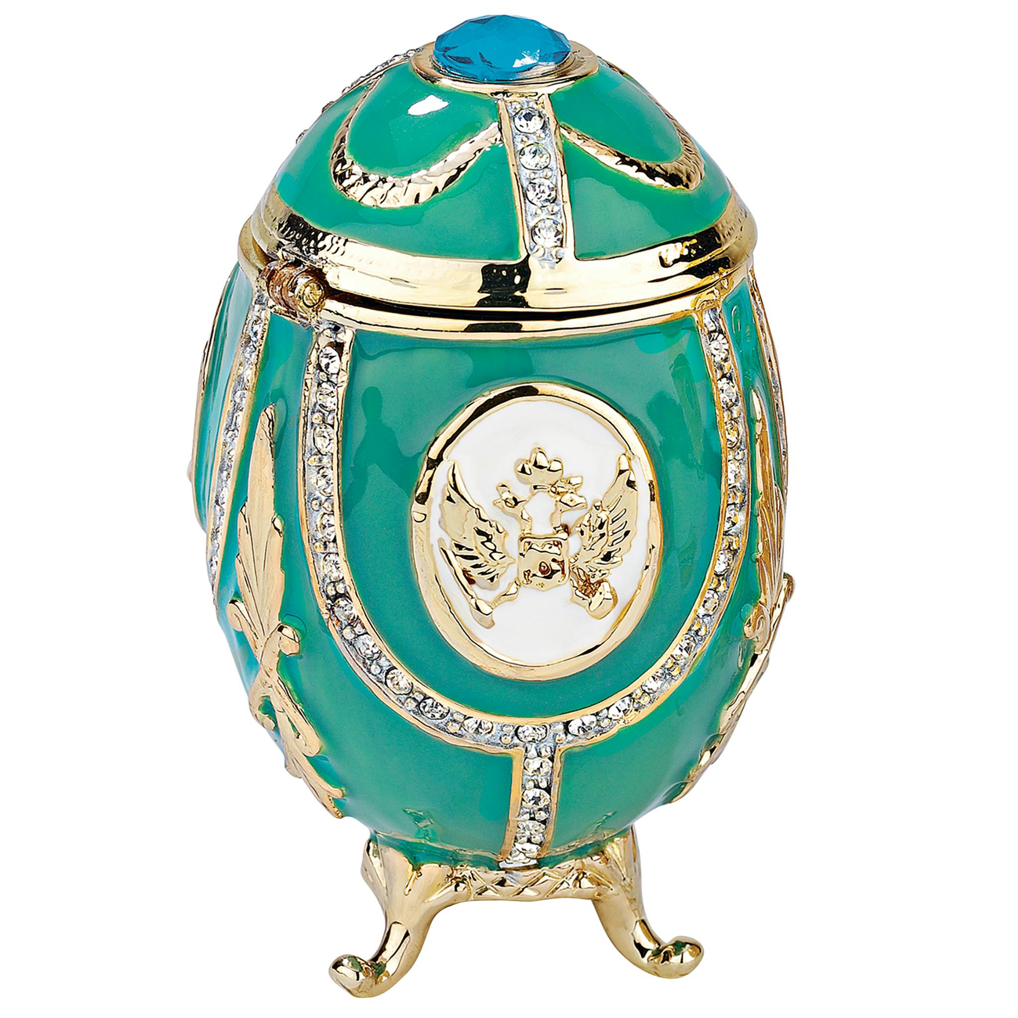 Russian Imperial Eagle Collection Romanov Style Enameled Egg: Teal Green