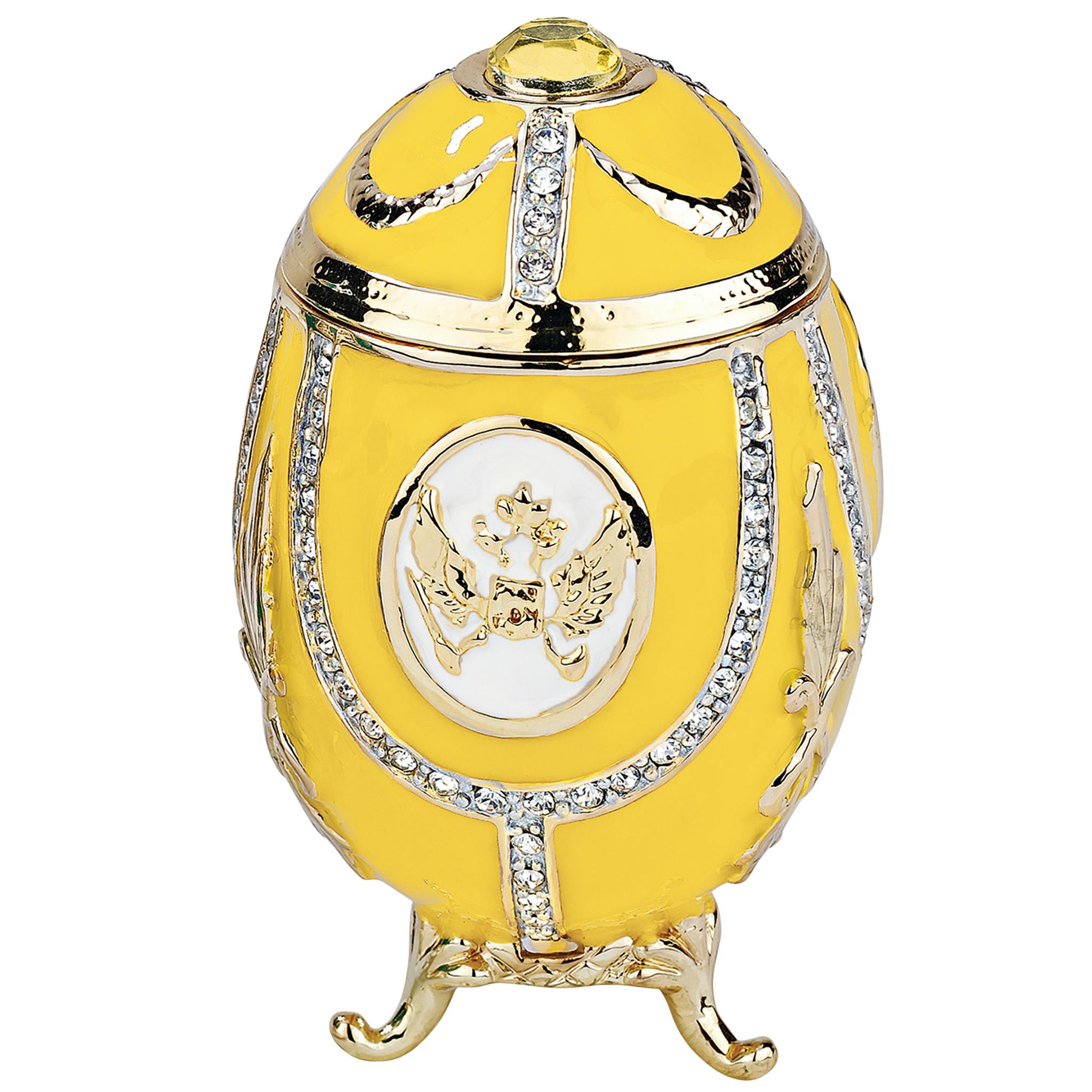 Russian Imperial Eagle Collection Romanov Style Enameled Egg: Lemon Yellow