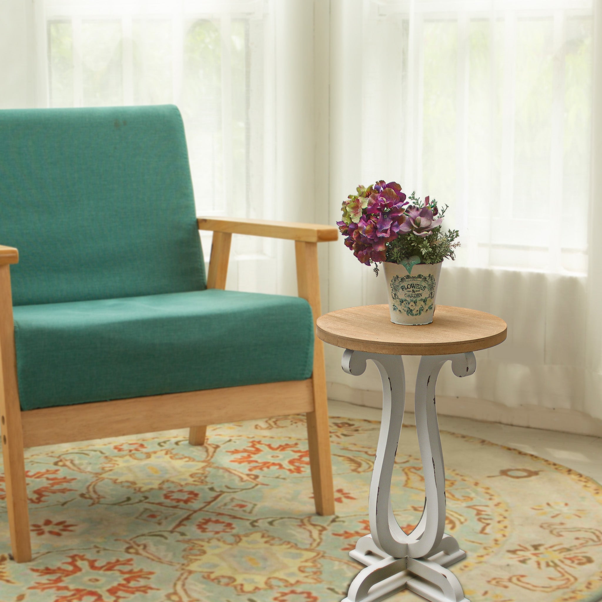 Farmhouse Wood Round Sofa Table with Natural Wood Tabletop