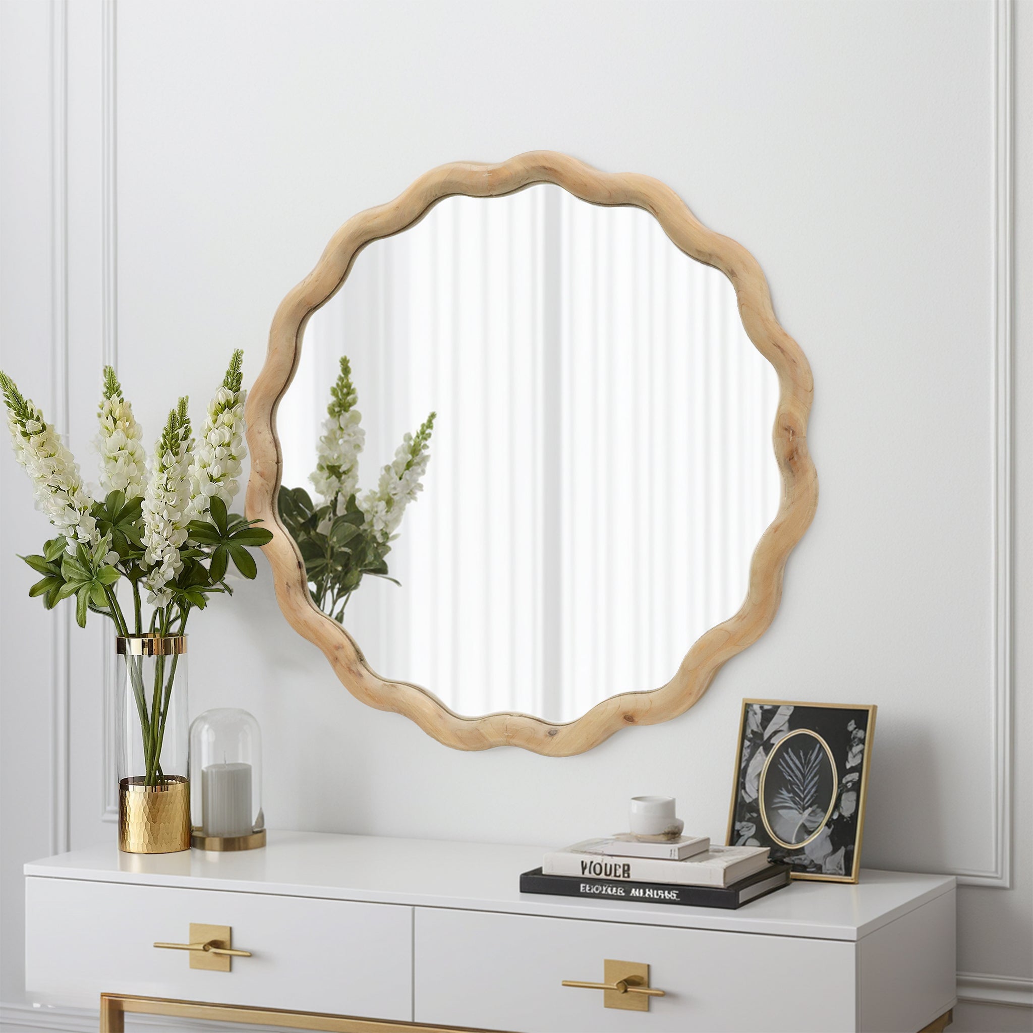 Natural Wood Wavy Wall Mirror