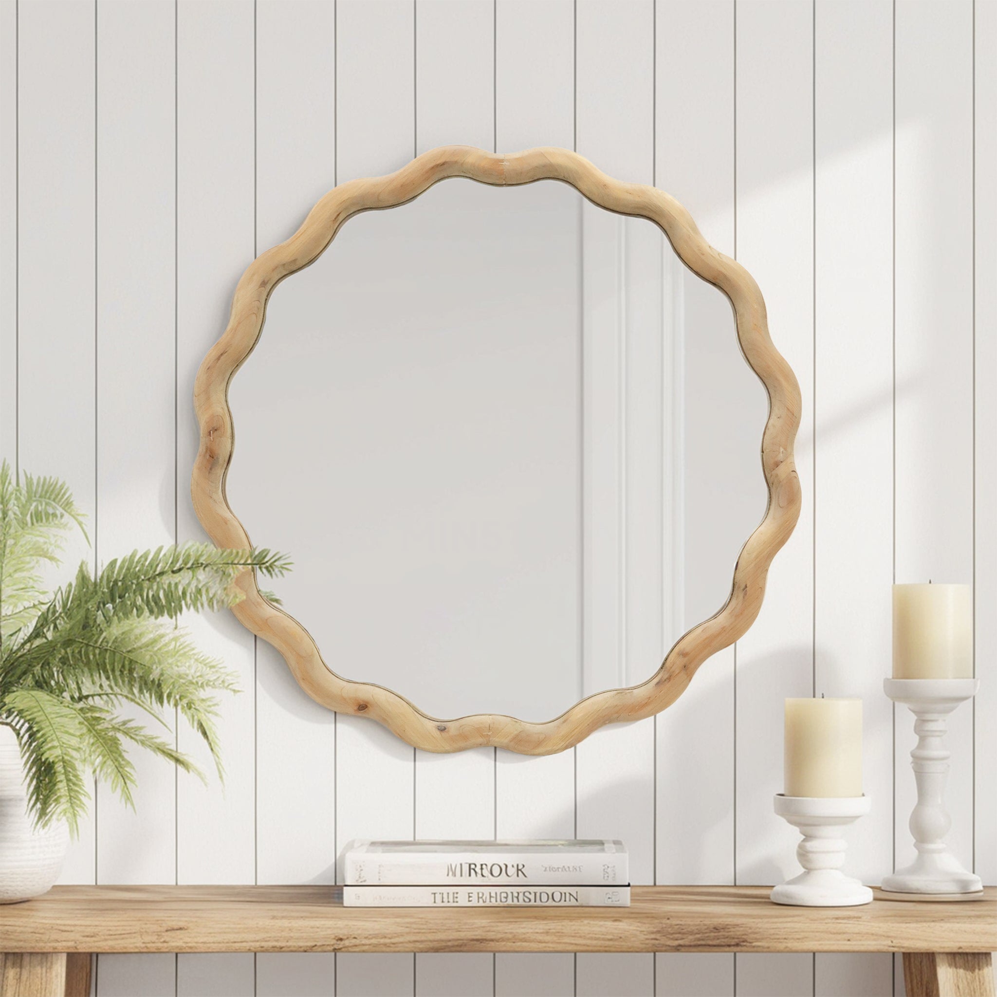 Natural Wood Wavy Wall Mirror