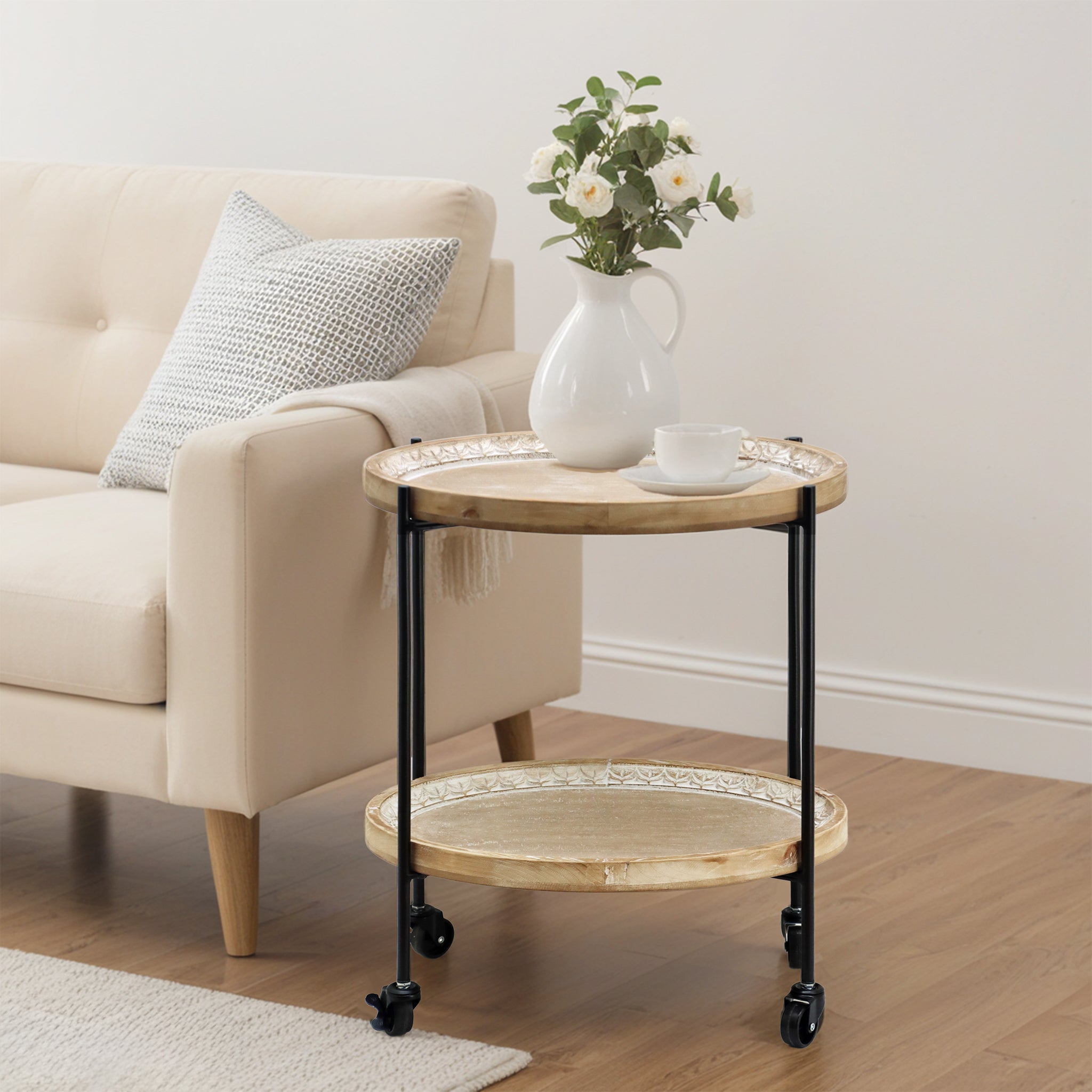 2 Tier Side Table with Tray Top