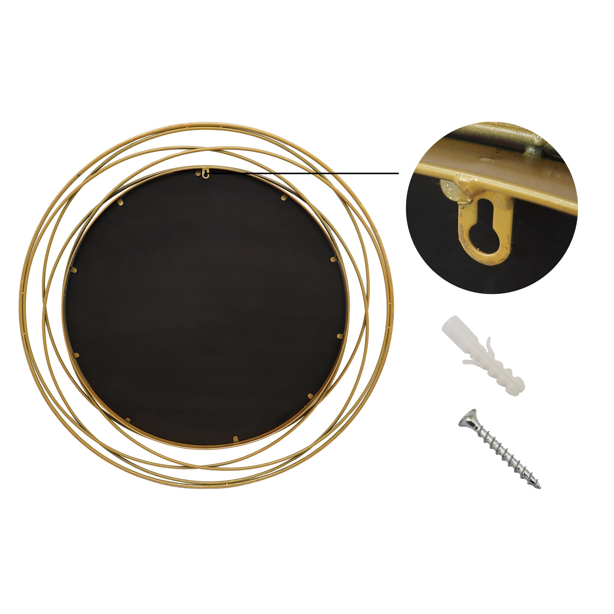 Gold Circle Mirror with Metal Wire Frame