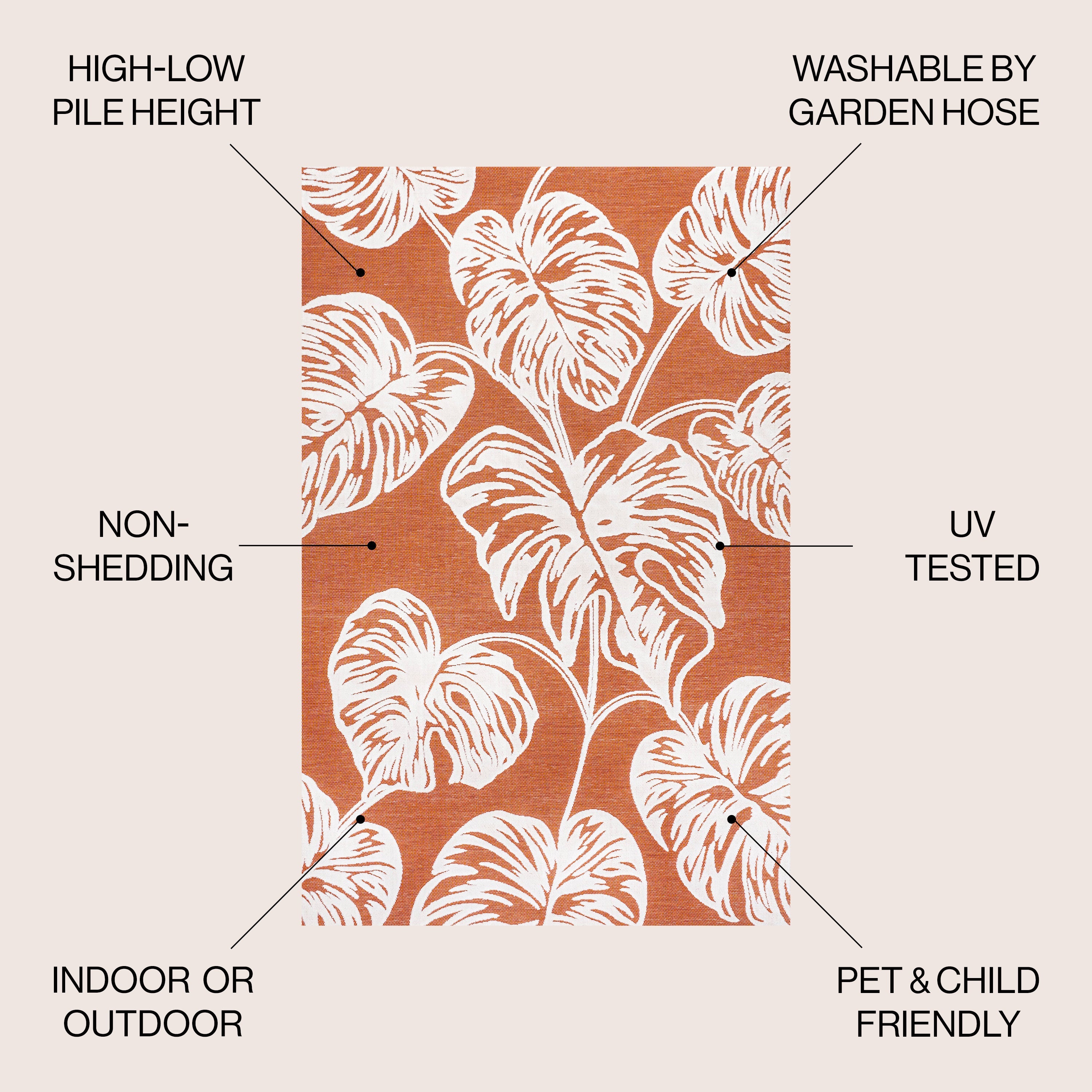 Tobago High-Low Two-Tone Monstera Leaf Indoor/Outdoor Area Rug