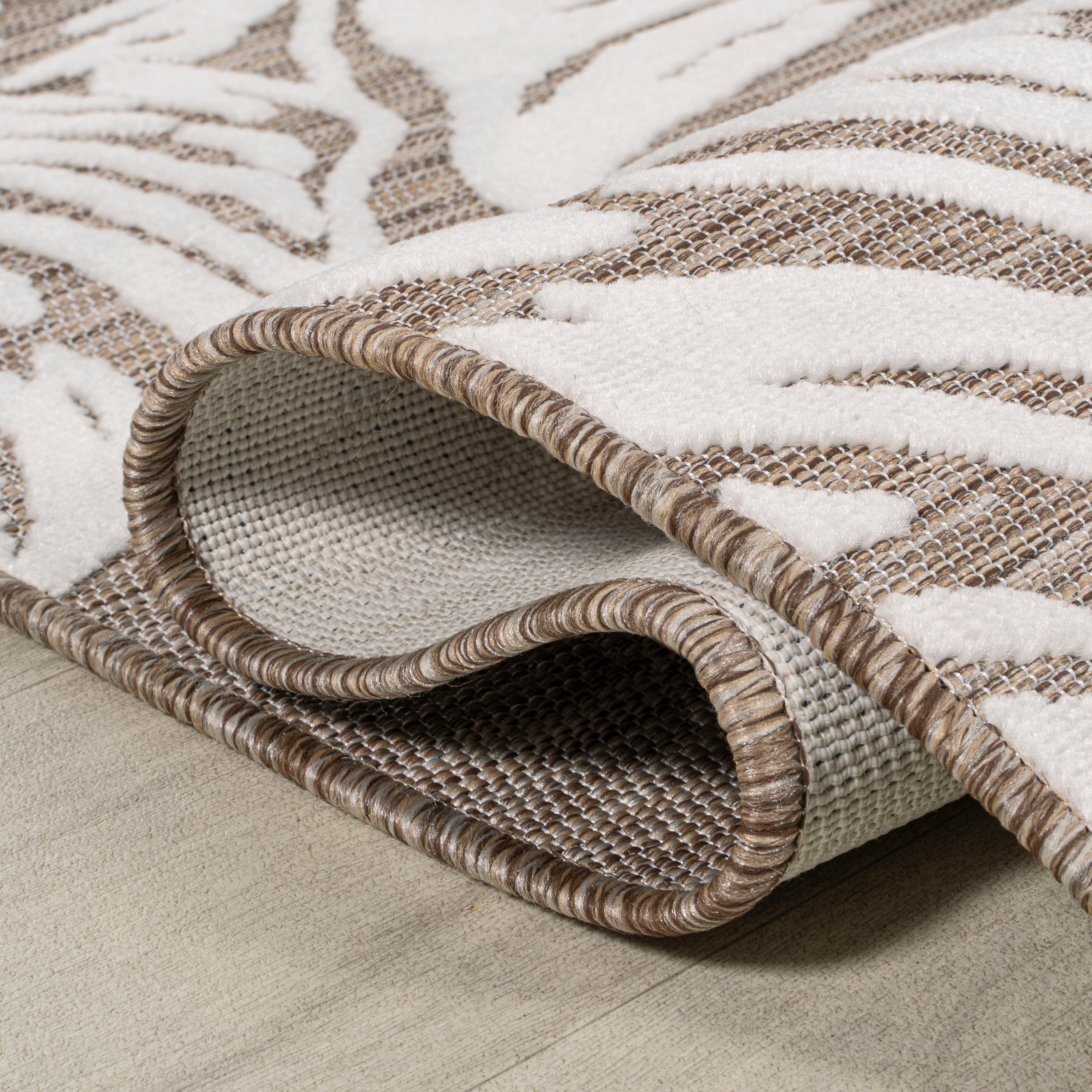 Tobago High-Low Two-Tone Monstera Leaf Indoor/Outdoor Area Rug