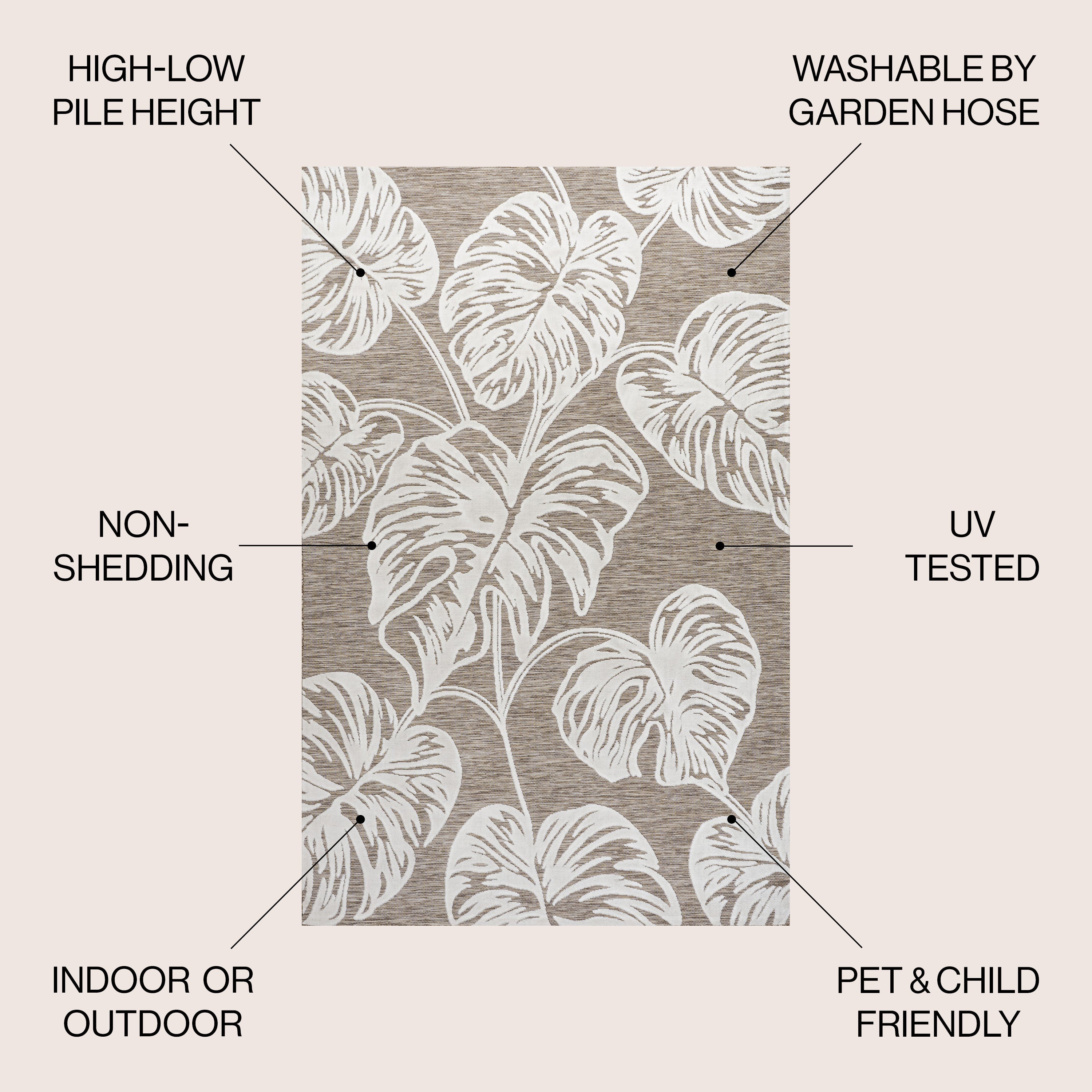 Tobago High-Low Two-Tone Monstera Leaf Indoor/Outdoor Area Rug