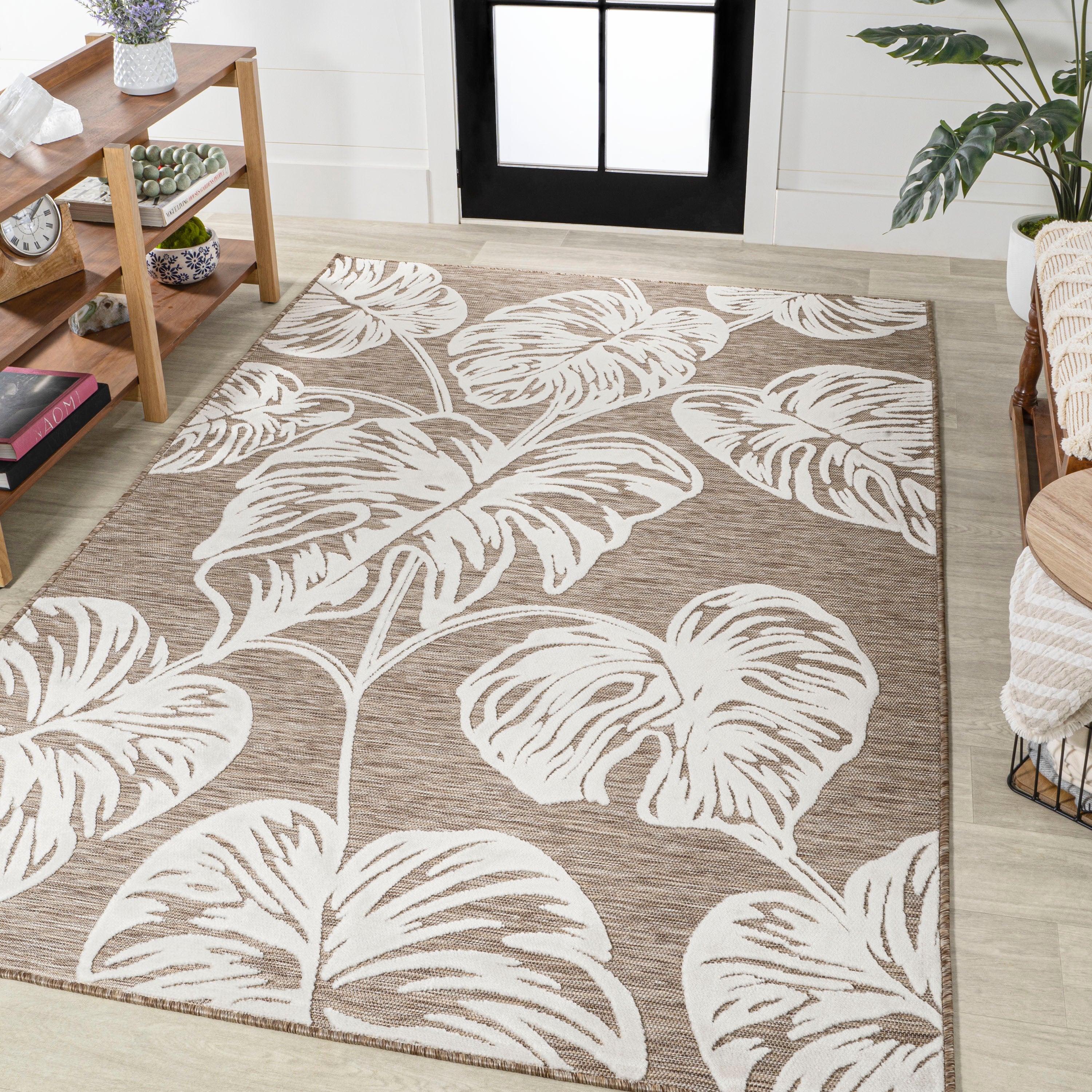 Tobago High-Low Two-Tone Monstera Leaf Indoor/Outdoor Area Rug