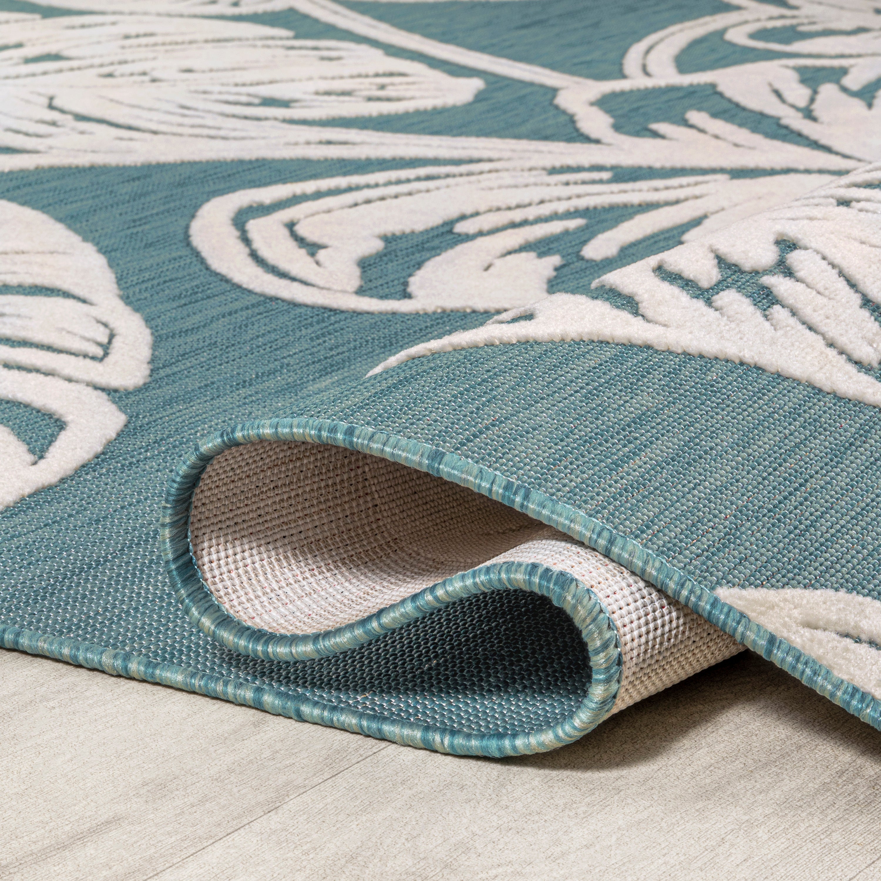 Tobago High-Low Two-Tone Monstera Leaf Indoor/Outdoor Area Rug