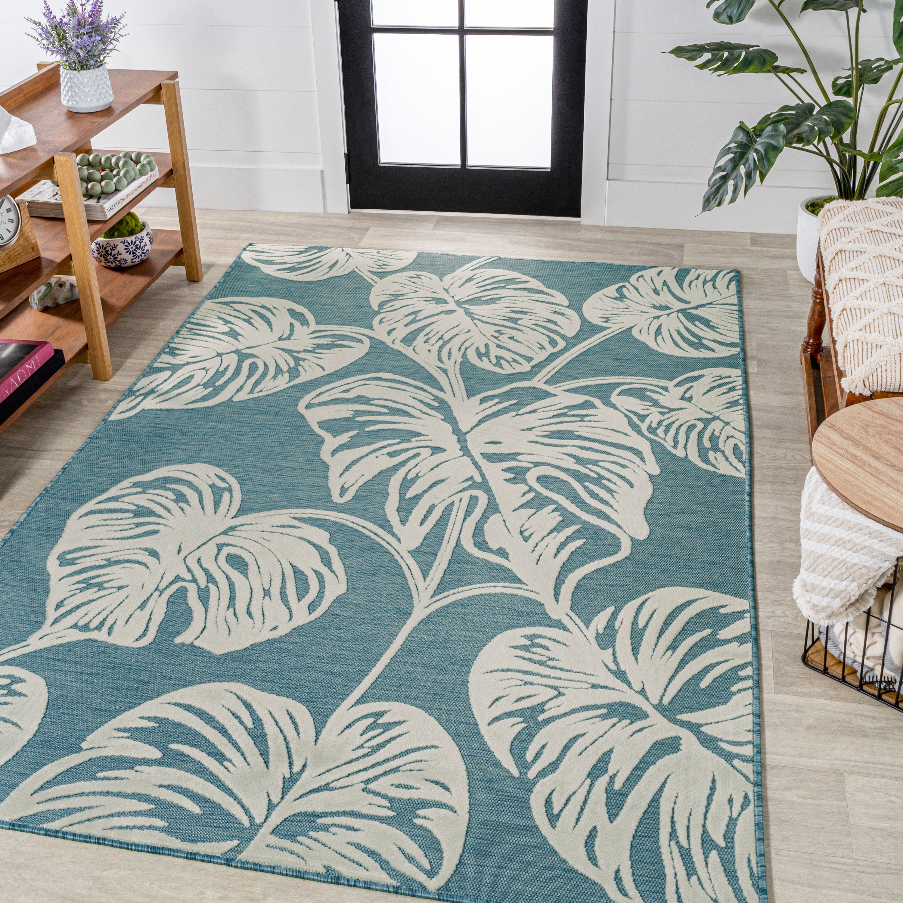 Tobago High-Low Two-Tone Monstera Leaf Indoor/Outdoor Area Rug