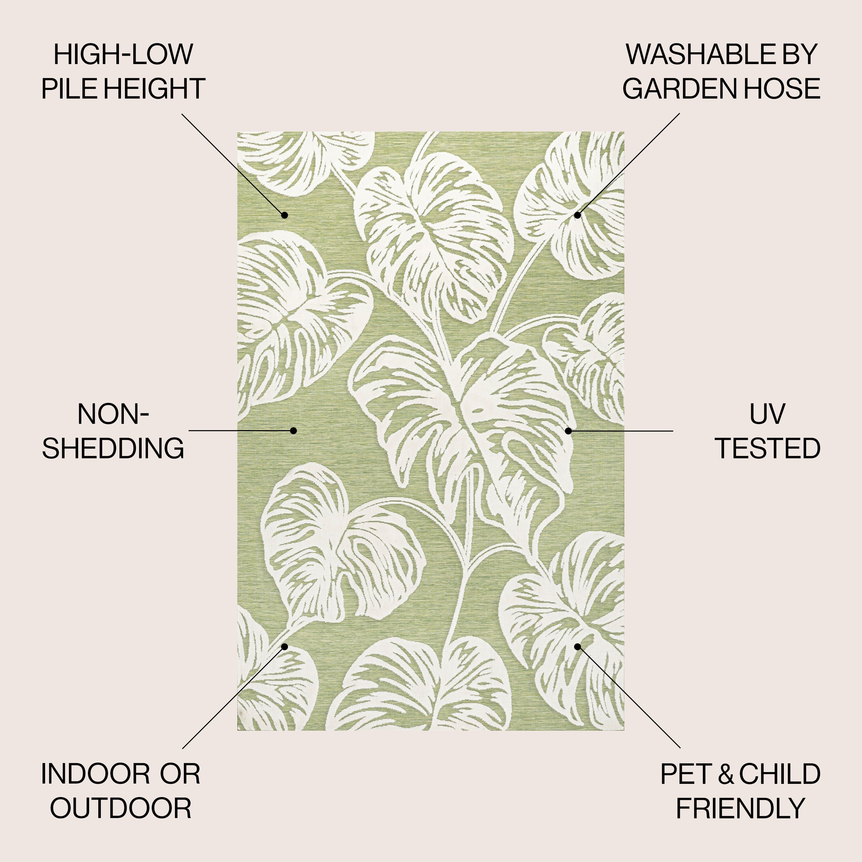 Tobago High-Low Two-Tone Monstera Leaf Indoor/Outdoor Area Rug