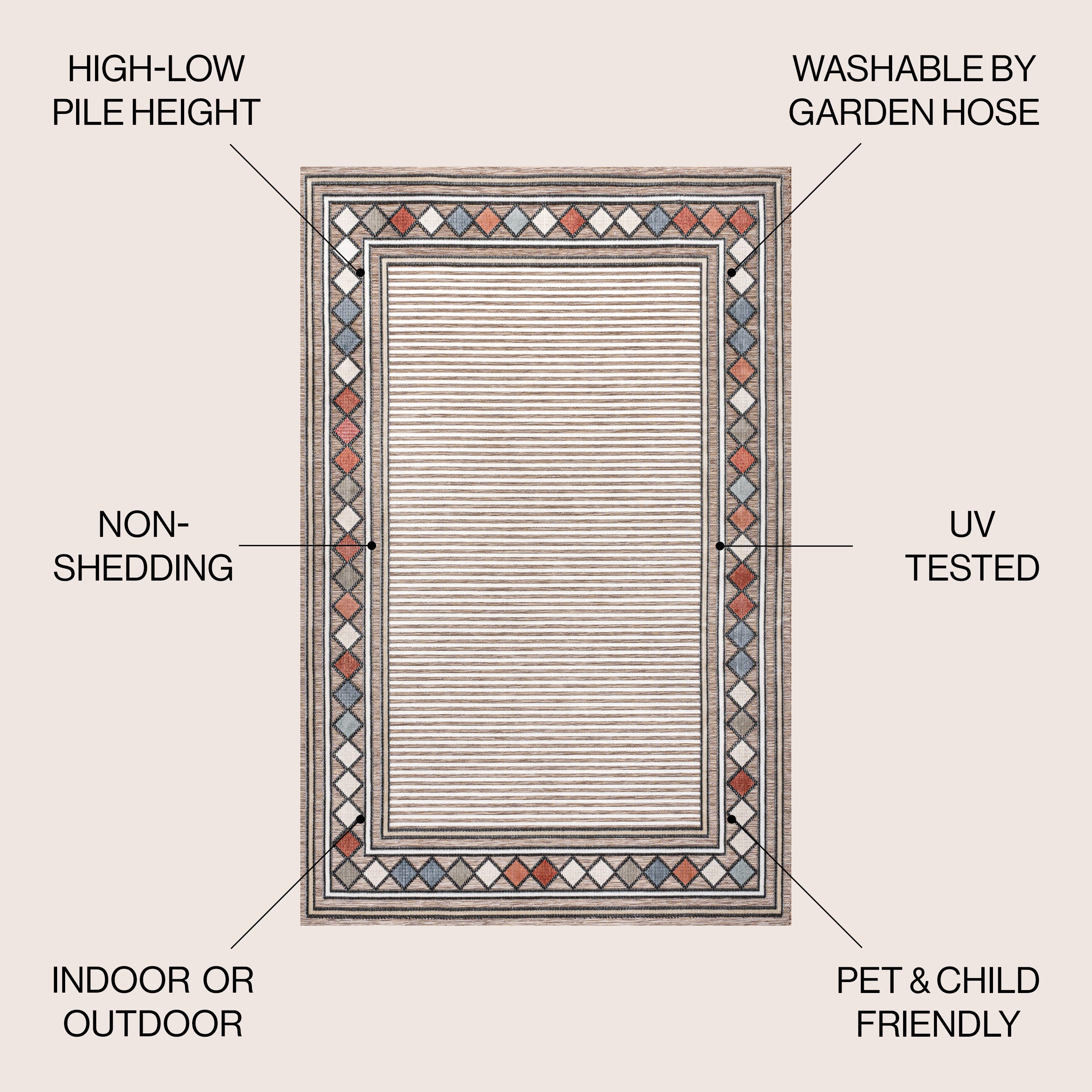 Sebastian High-Low Modern Diamond Border Indoor/Outdoor Area Rug