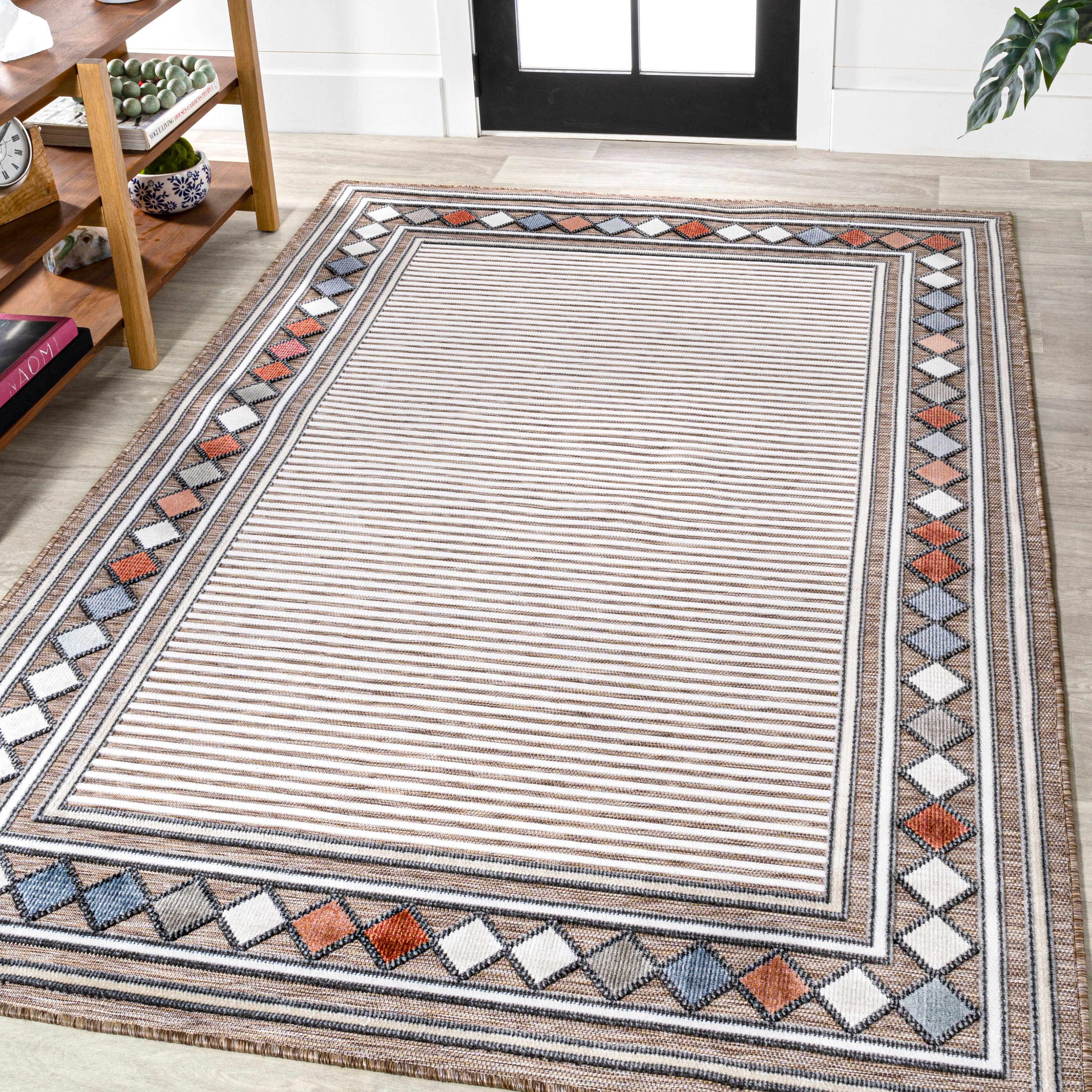 Sebastian High-Low Modern Diamond Border Indoor/Outdoor Area Rug