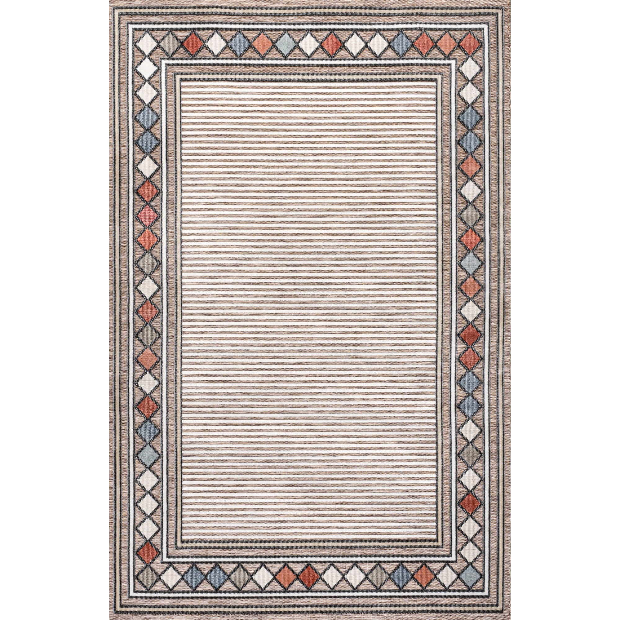 Sebastian High-Low Modern Diamond Border Indoor/Outdoor Area Rug