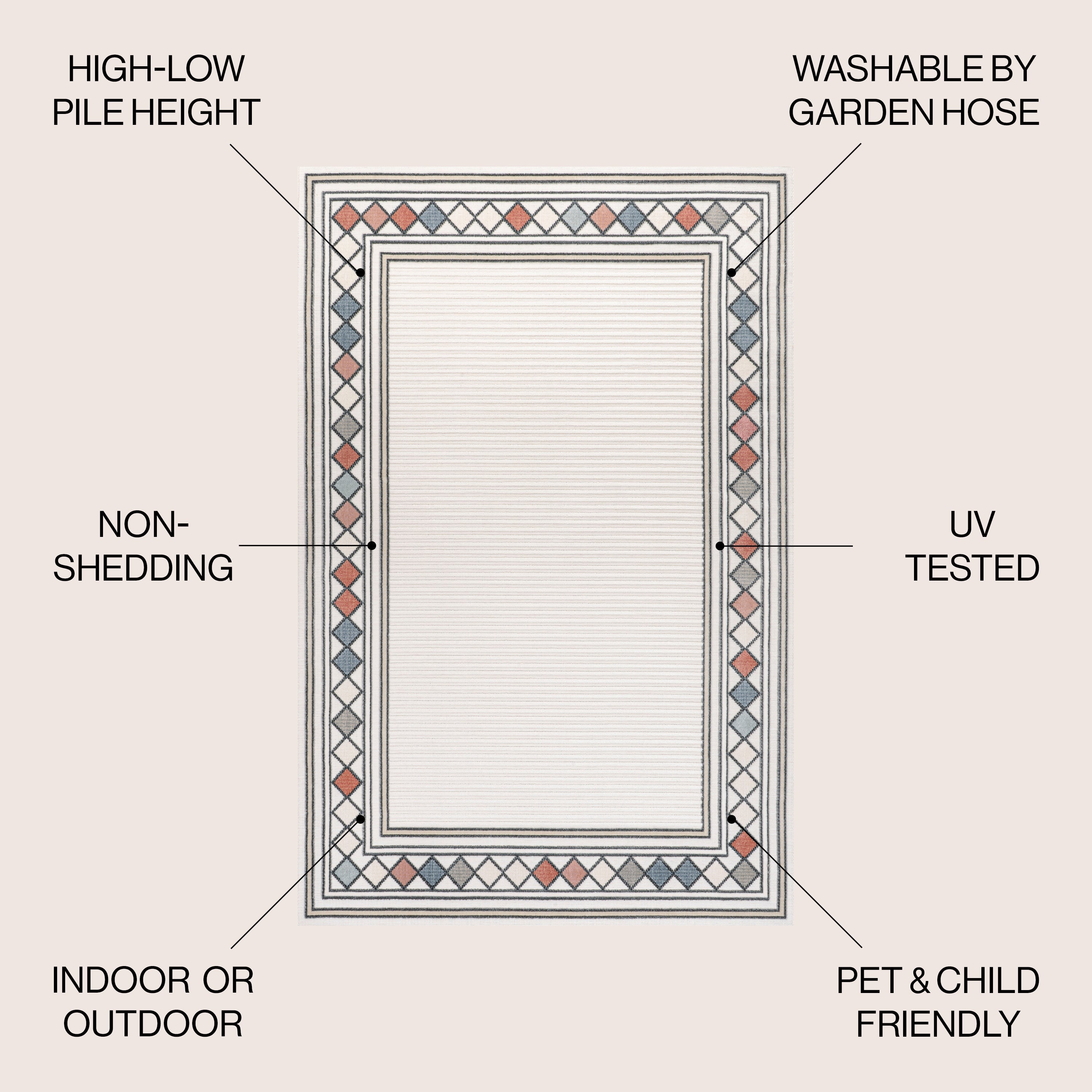 Sebastian High-Low Modern Diamond Border Indoor/Outdoor Area Rug