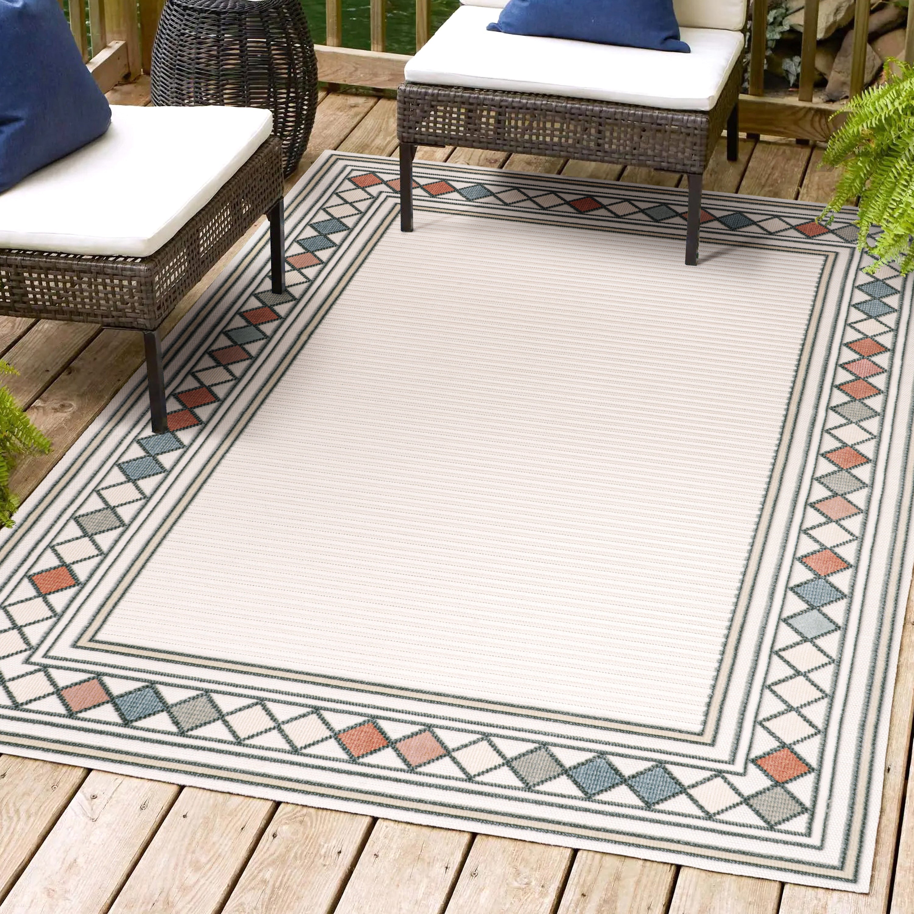 Sebastian High-Low Modern Diamond Border Indoor/Outdoor Area Rug