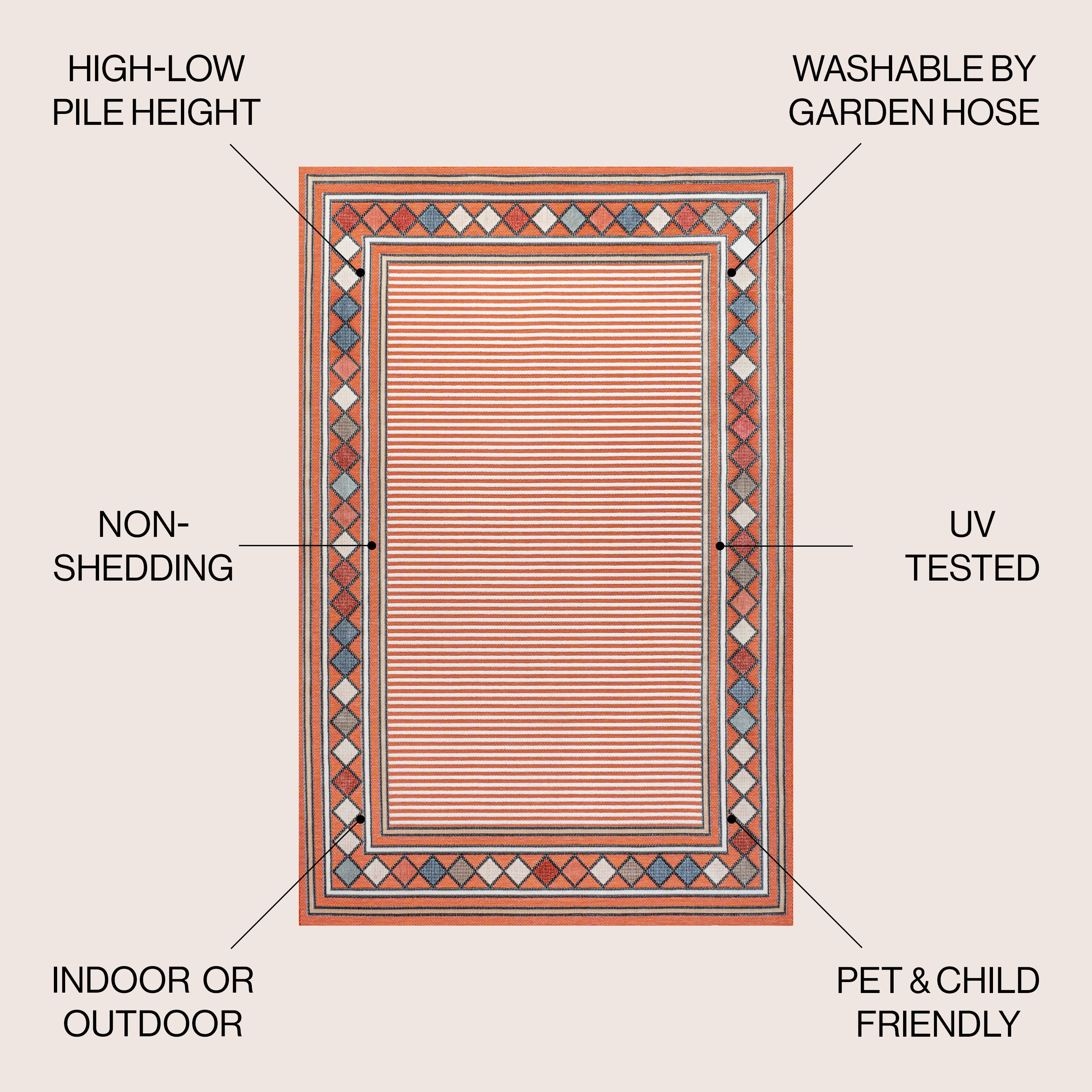 Sebastian High-Low Modern Diamond Border Indoor/Outdoor Area Rug