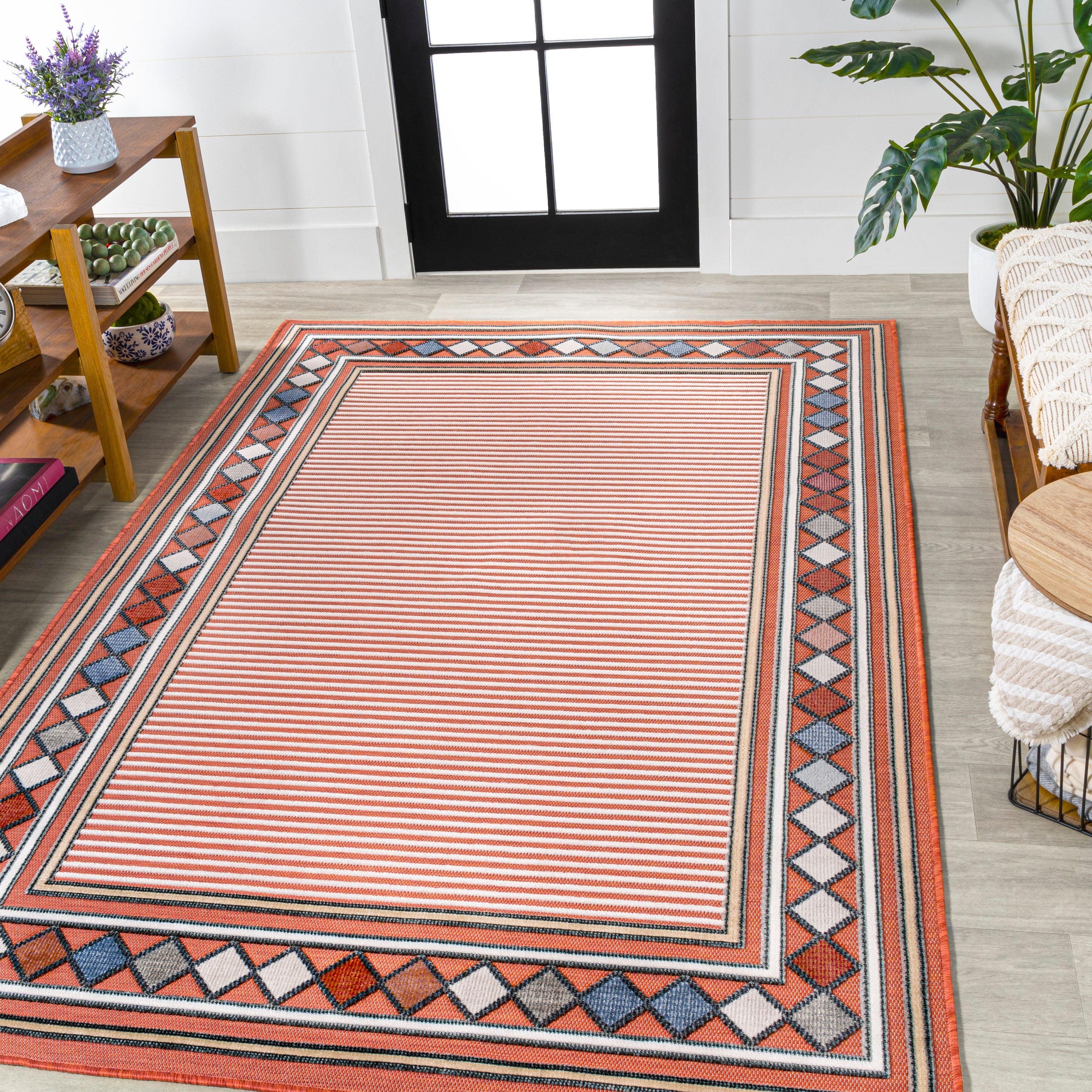 Sebastian High-Low Modern Diamond Border Indoor/Outdoor Area Rug