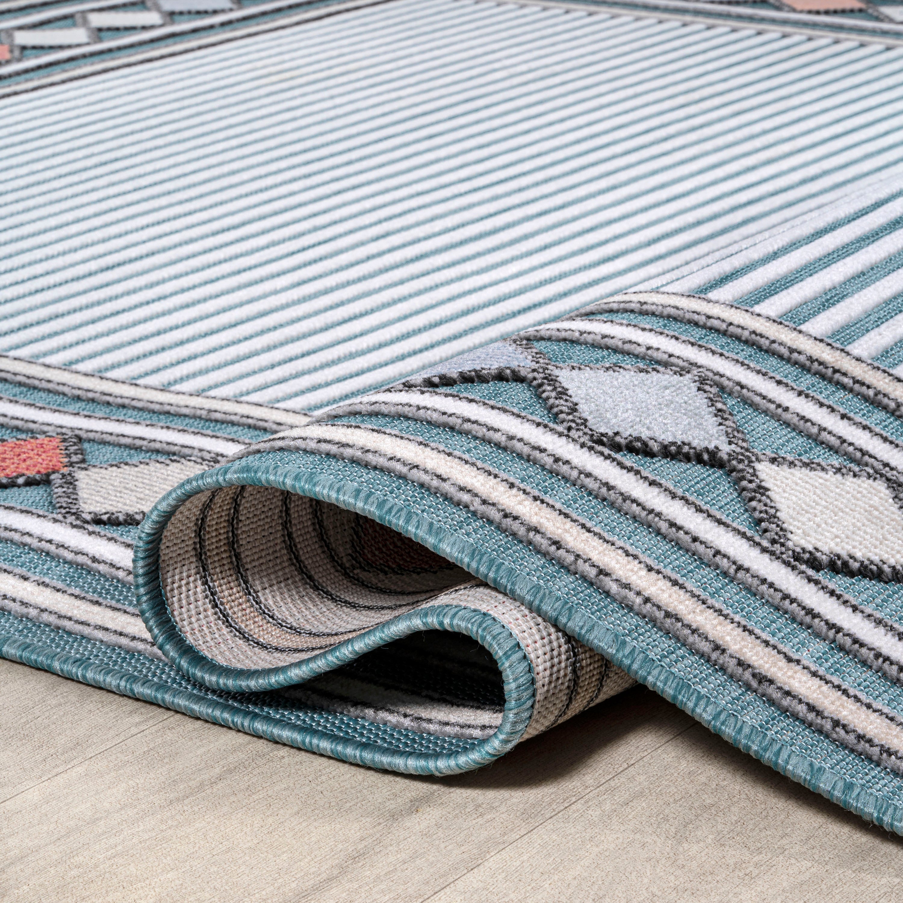 Sebastian High-Low Modern Diamond Border Indoor/Outdoor Area Rug