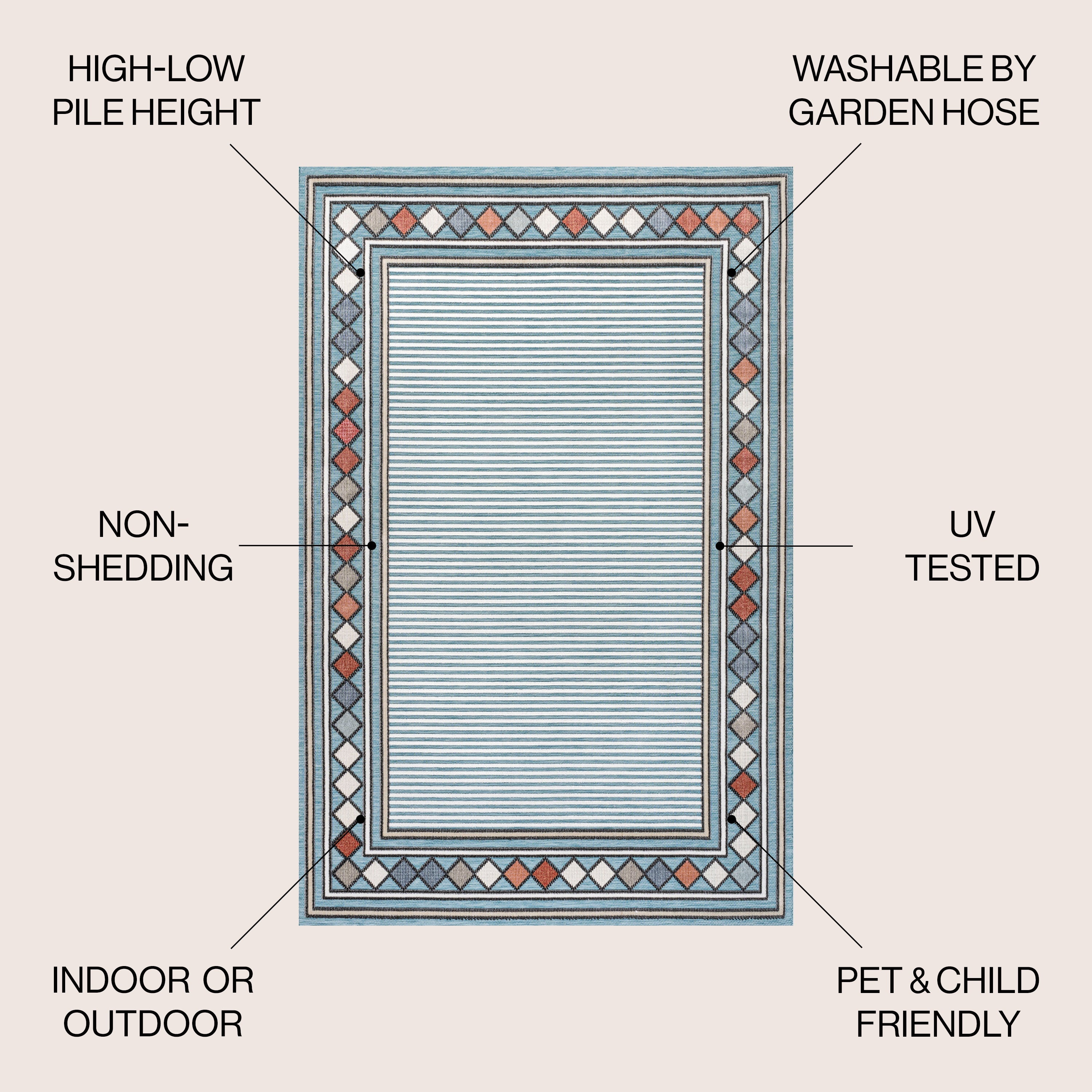 Sebastian High-Low Modern Diamond Border Indoor/Outdoor Area Rug