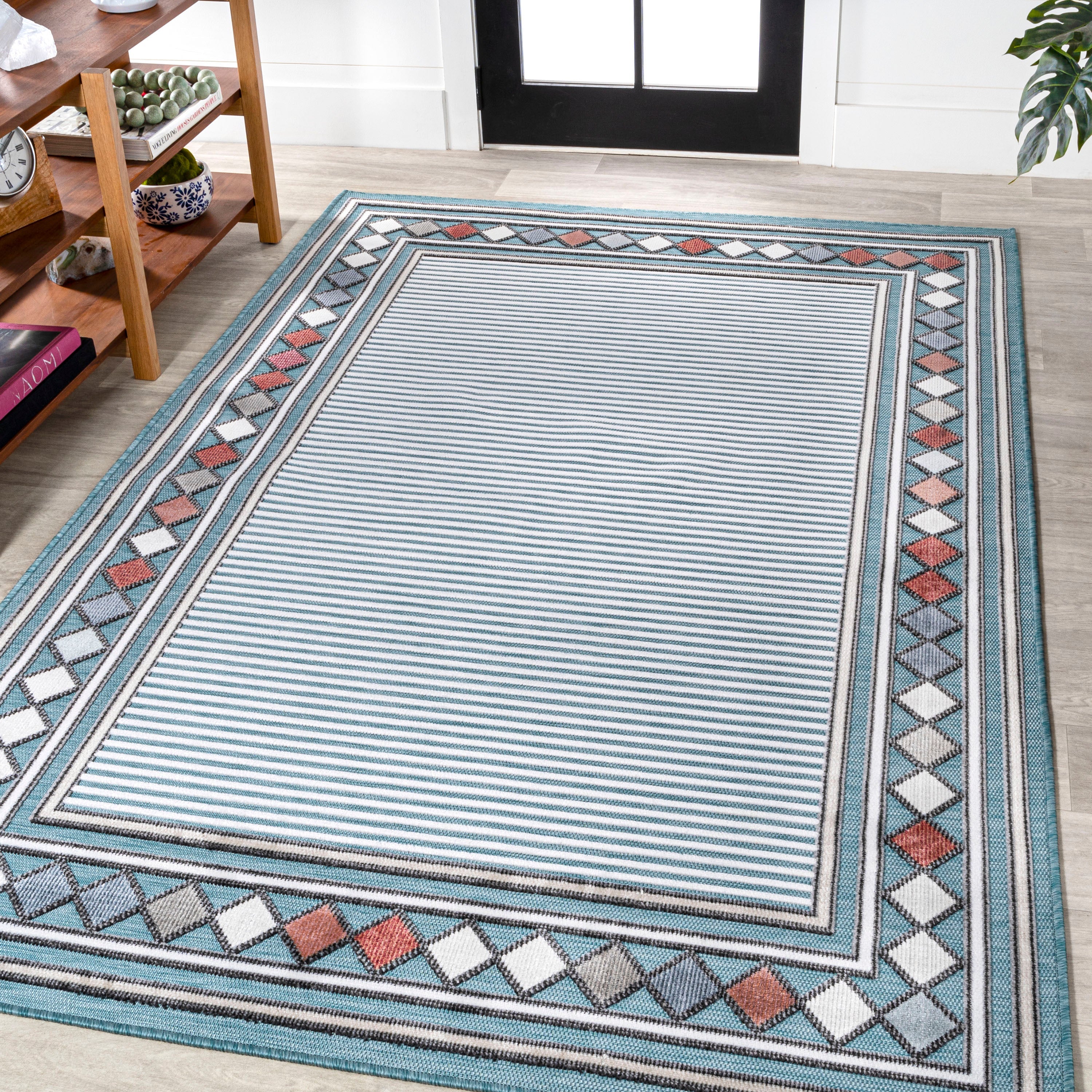 Sebastian High-Low Modern Diamond Border Indoor/Outdoor Area Rug