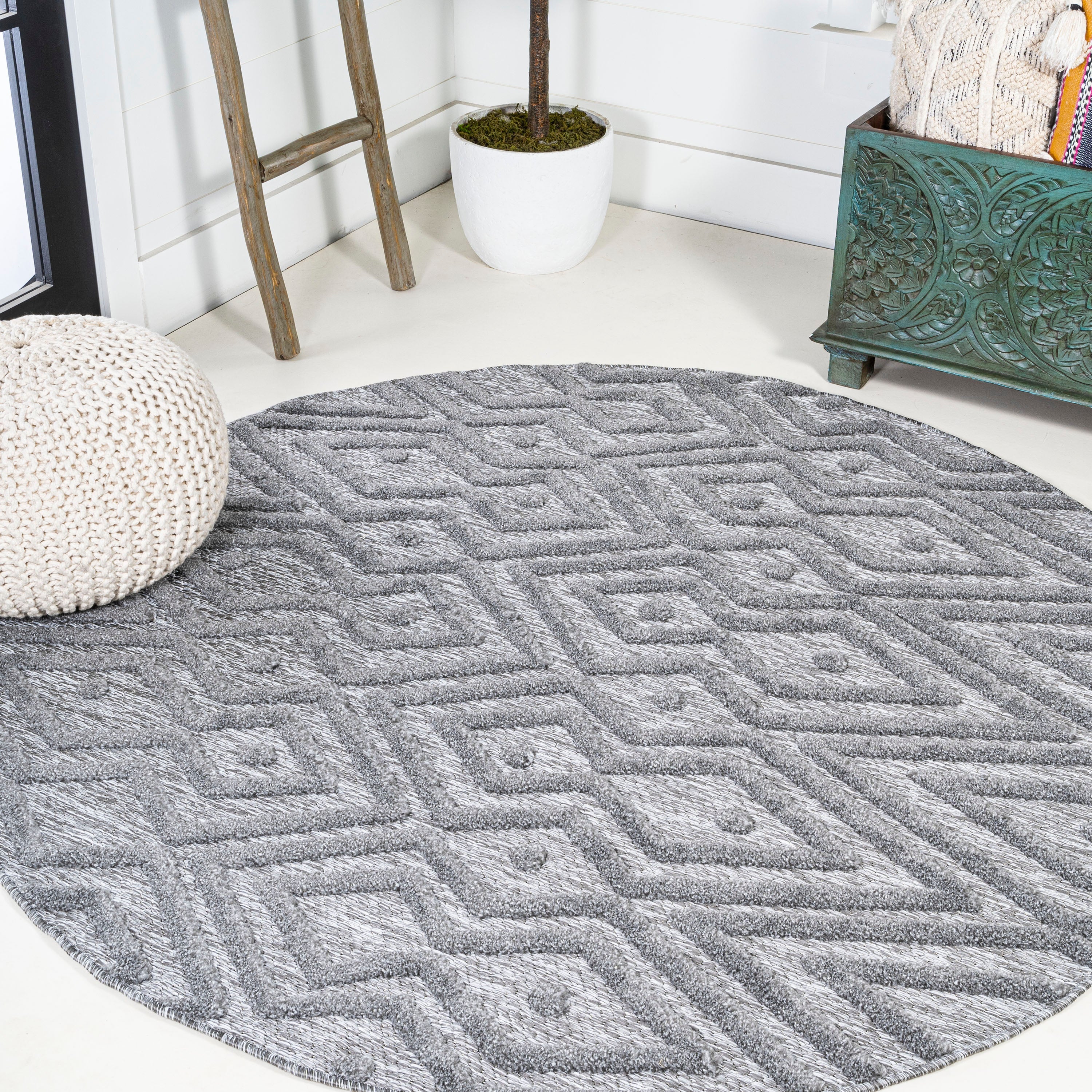 Balansat Moroccan Diamond Round Indoor/Outdoor Area Rug