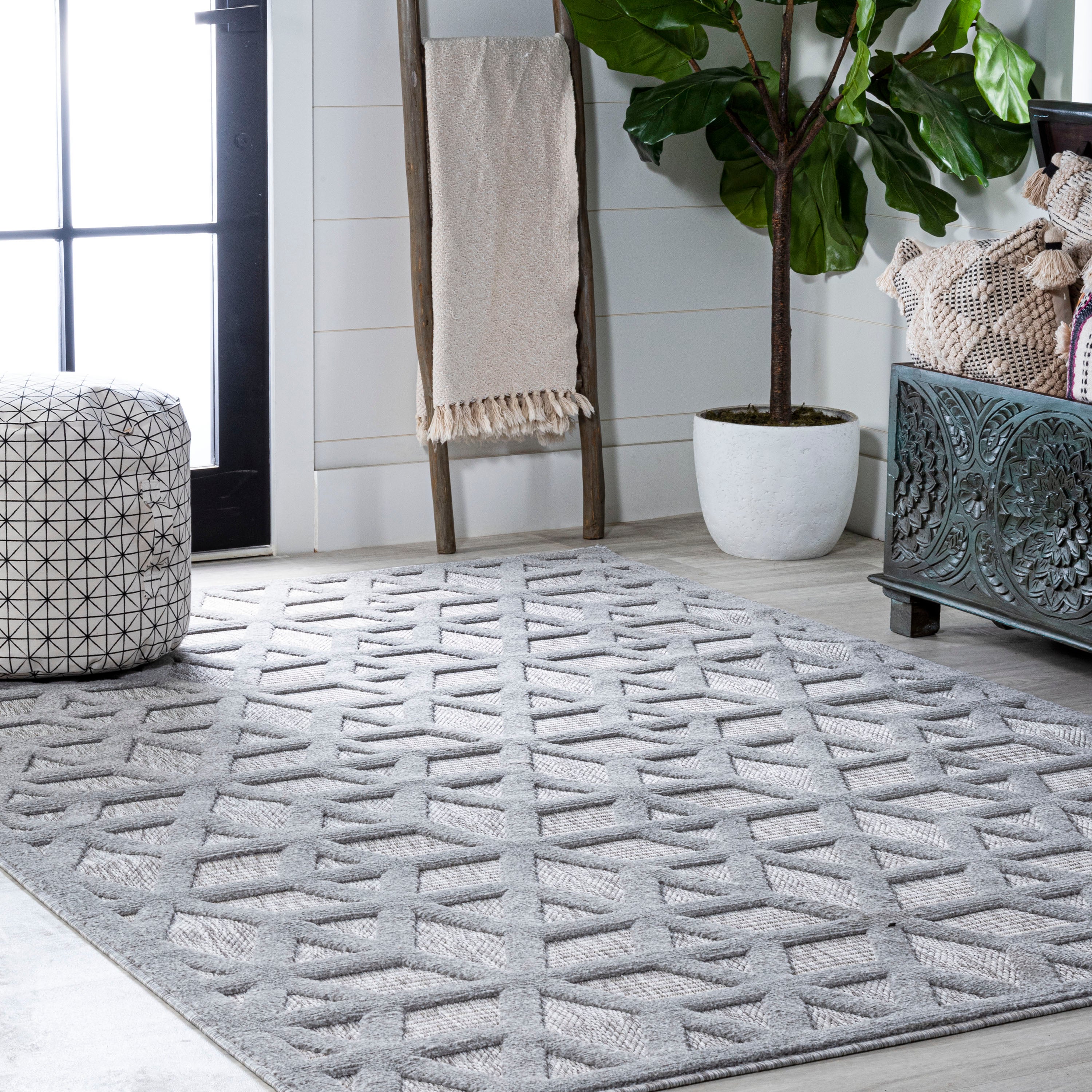 Talaia Neutral Geometric Indoor/Outdoor Area Rug