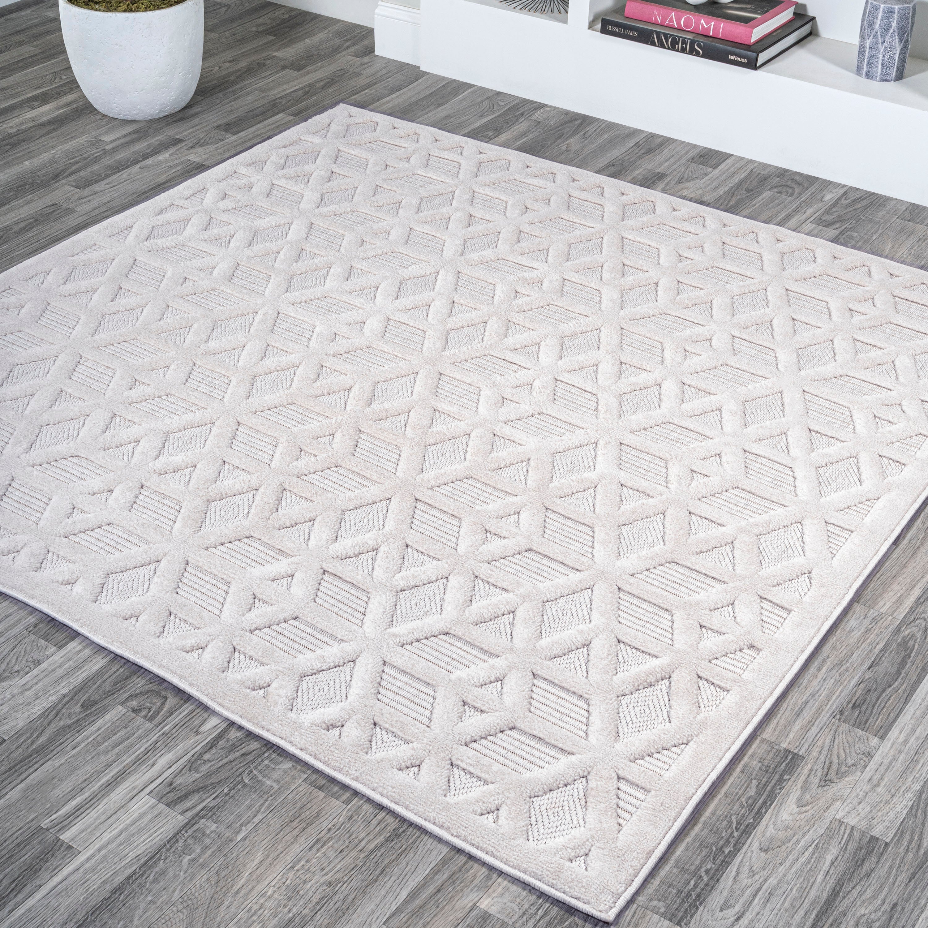 Talaia Neutral Geometric Square Indoor/Outdoor Area Rug