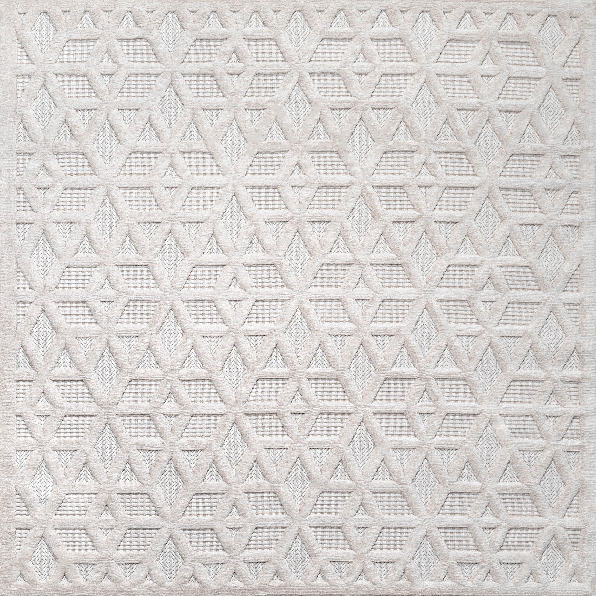 Talaia Neutral Geometric Square Indoor/Outdoor Area Rug