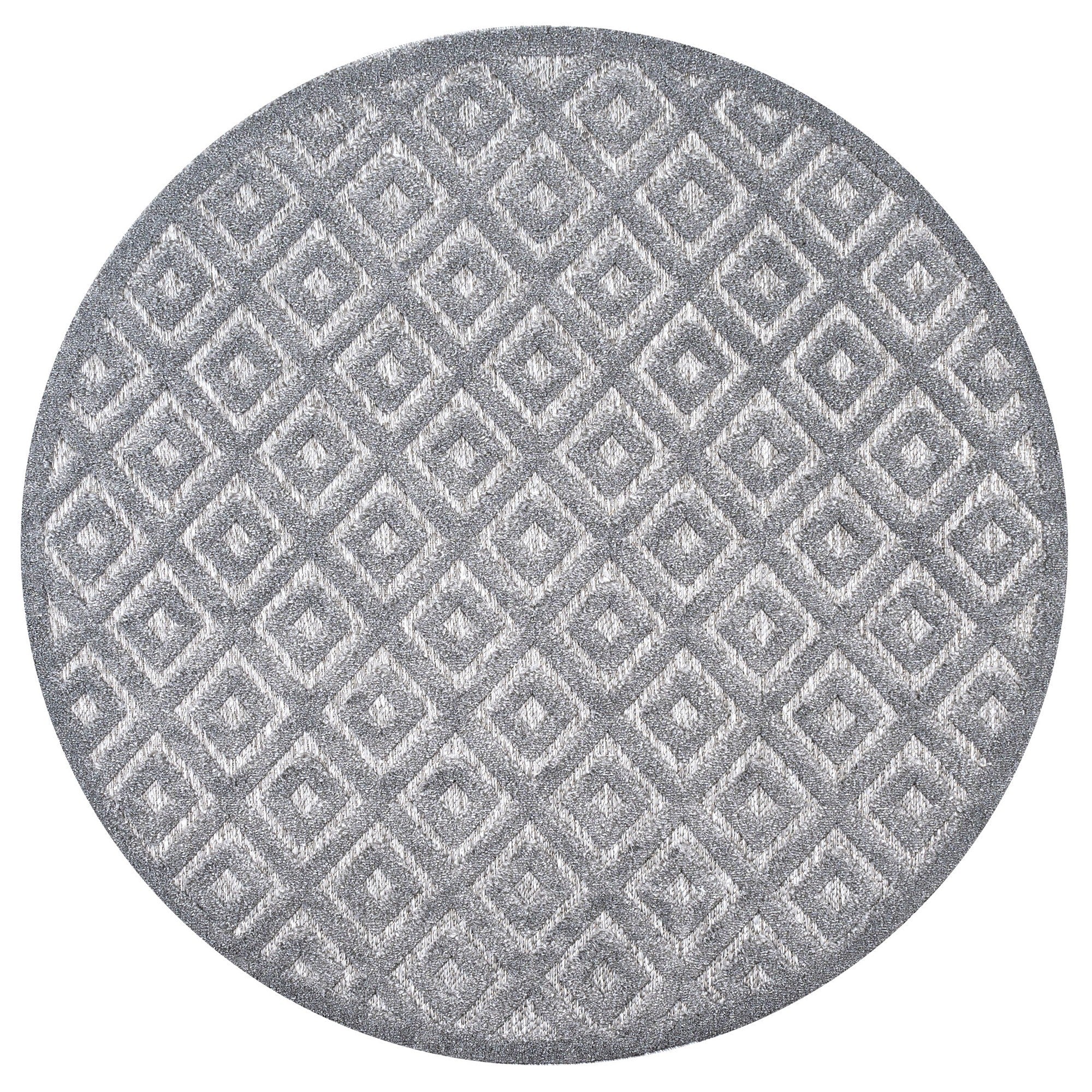 Portmany Neutral Diamond Trellis Round Indoor/Outdoor Area Rug