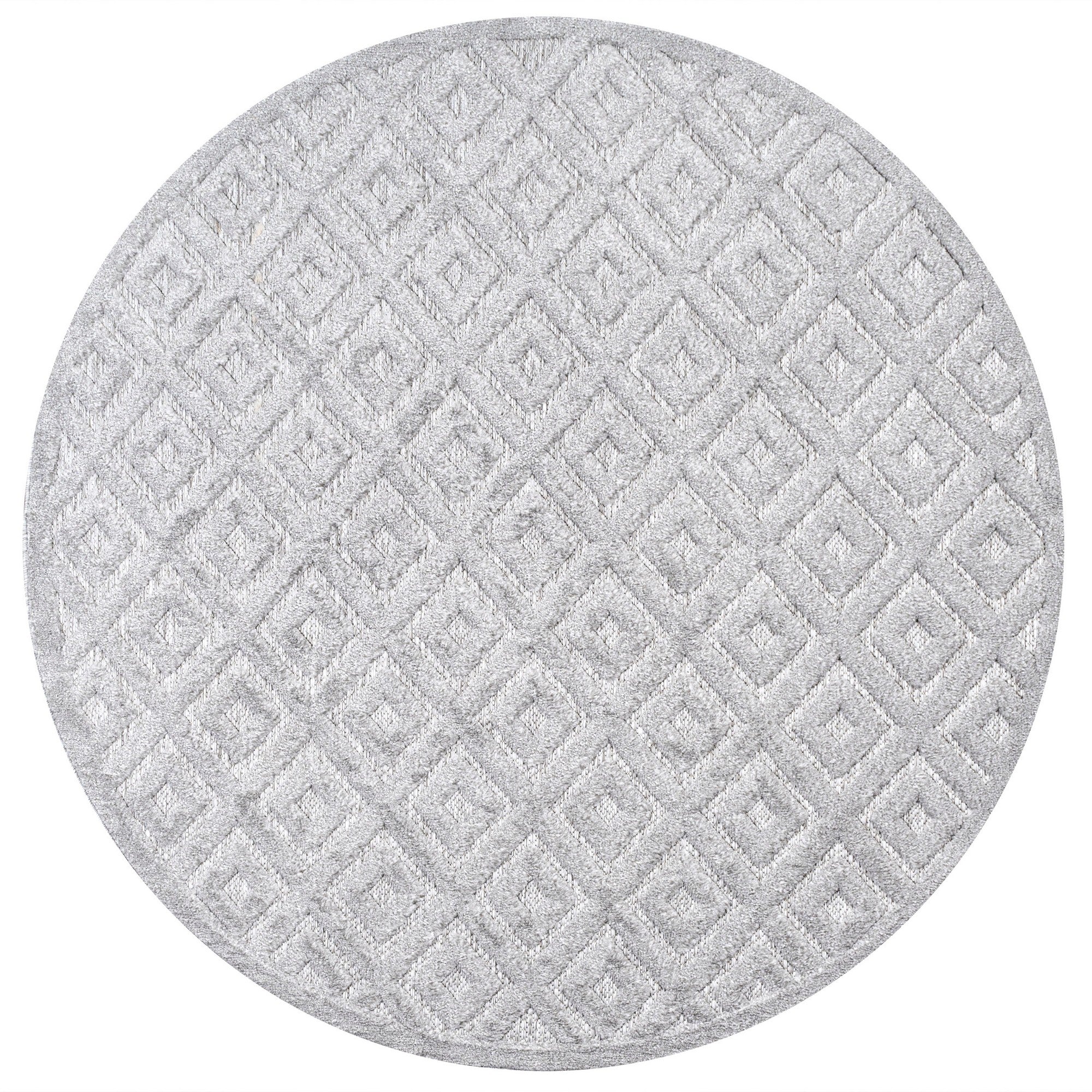 Portmany Neutral Diamond Trellis Round Indoor/Outdoor Area Rug