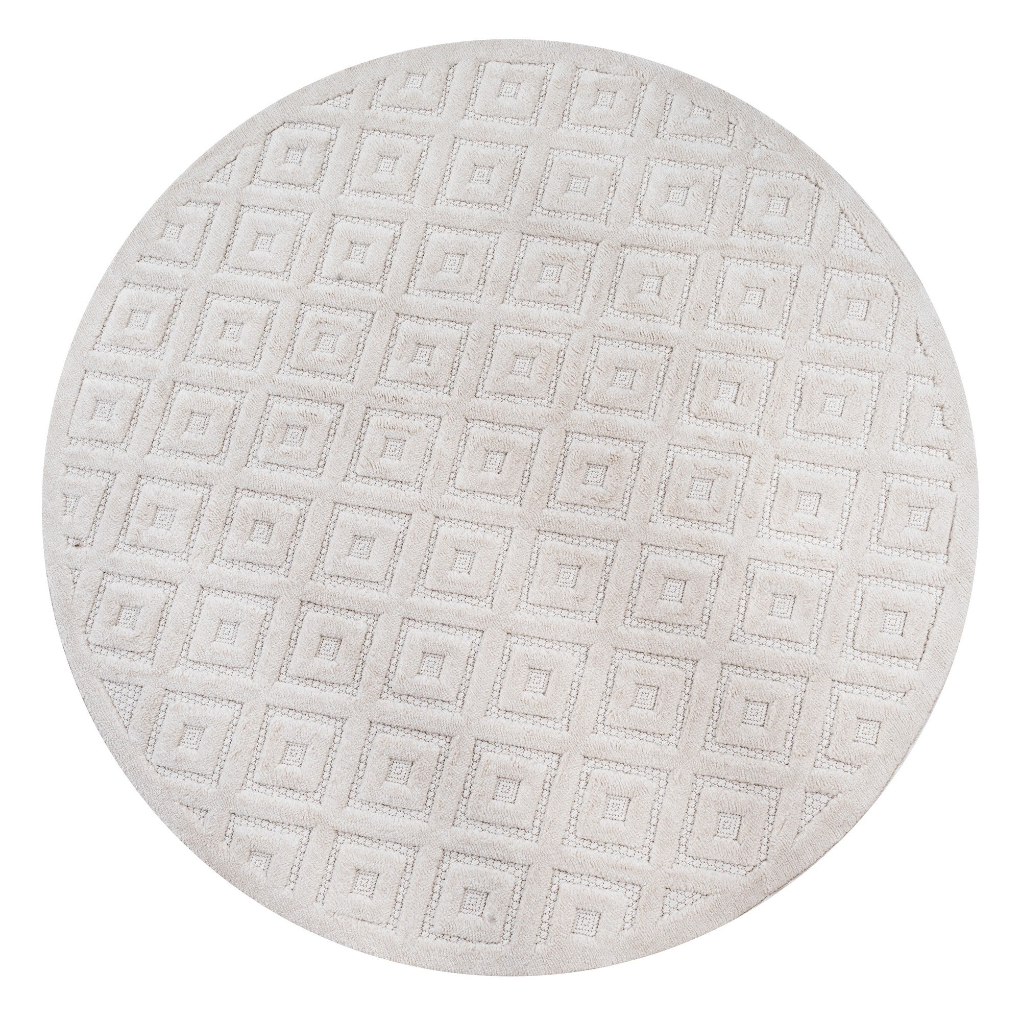 Portmany Neutral Diamond Trellis Round Indoor/Outdoor Area Rug