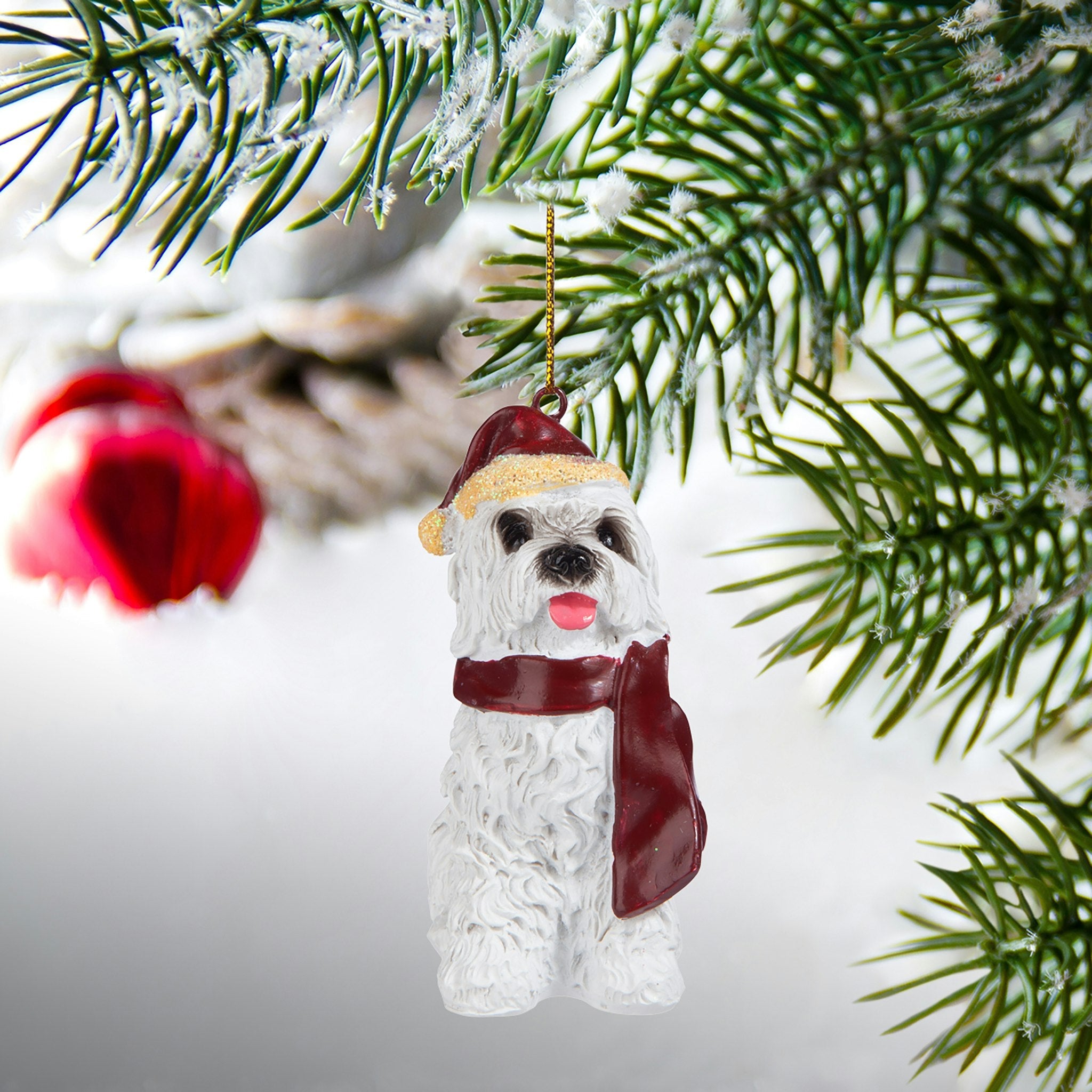 Maltese Holiday Dog Ornament Sculpture