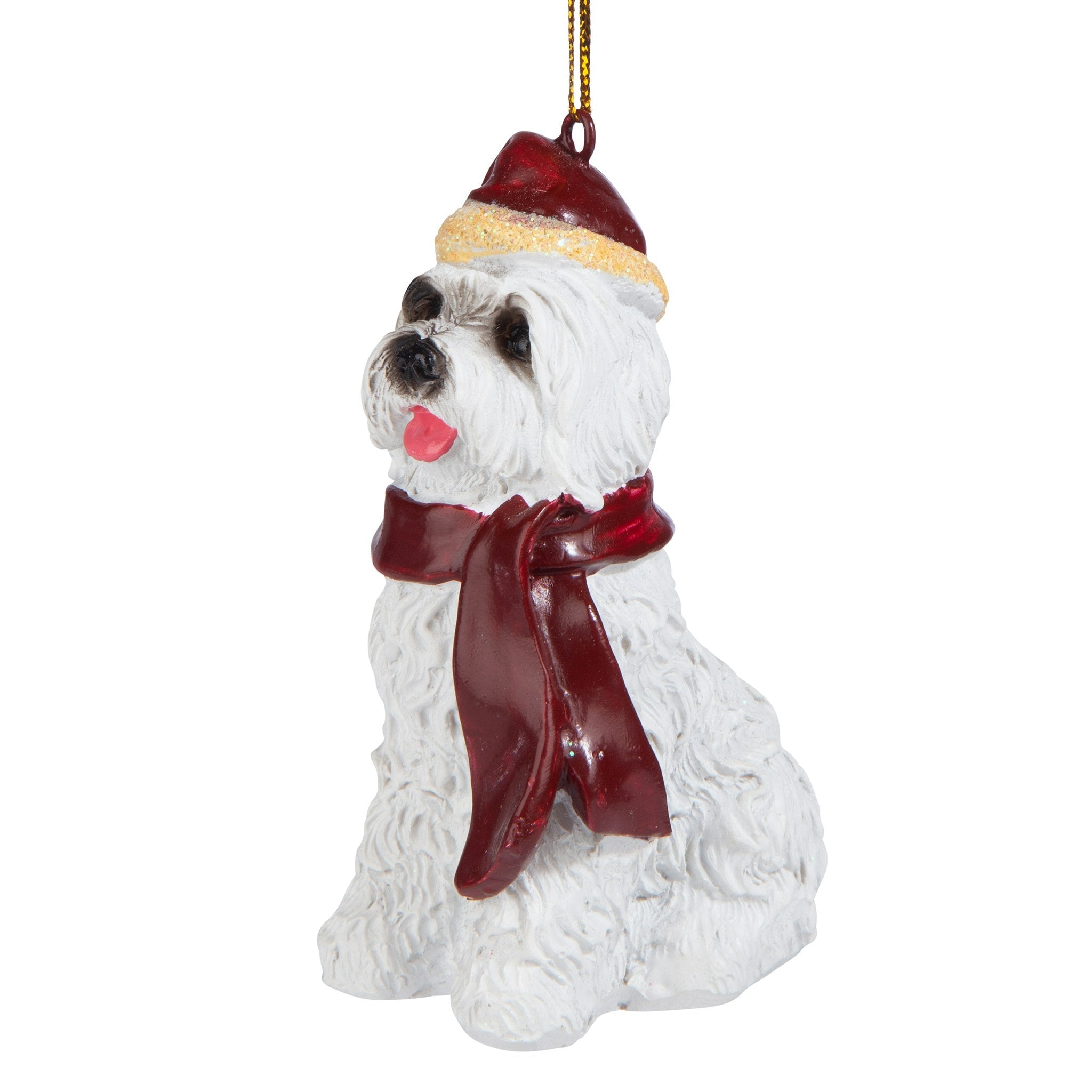 Maltese Holiday Dog Ornament Sculpture