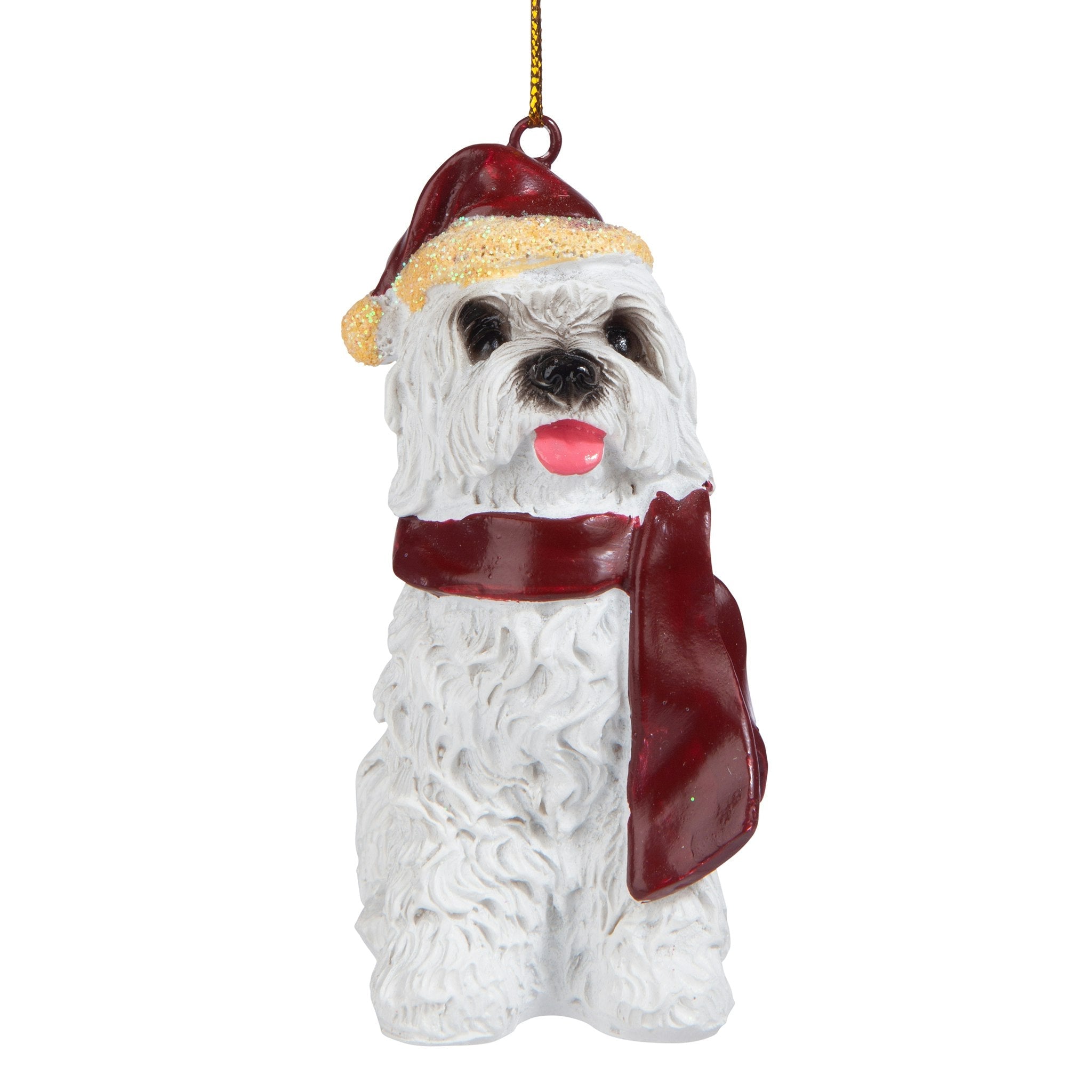 Maltese Holiday Dog Ornament Sculpture