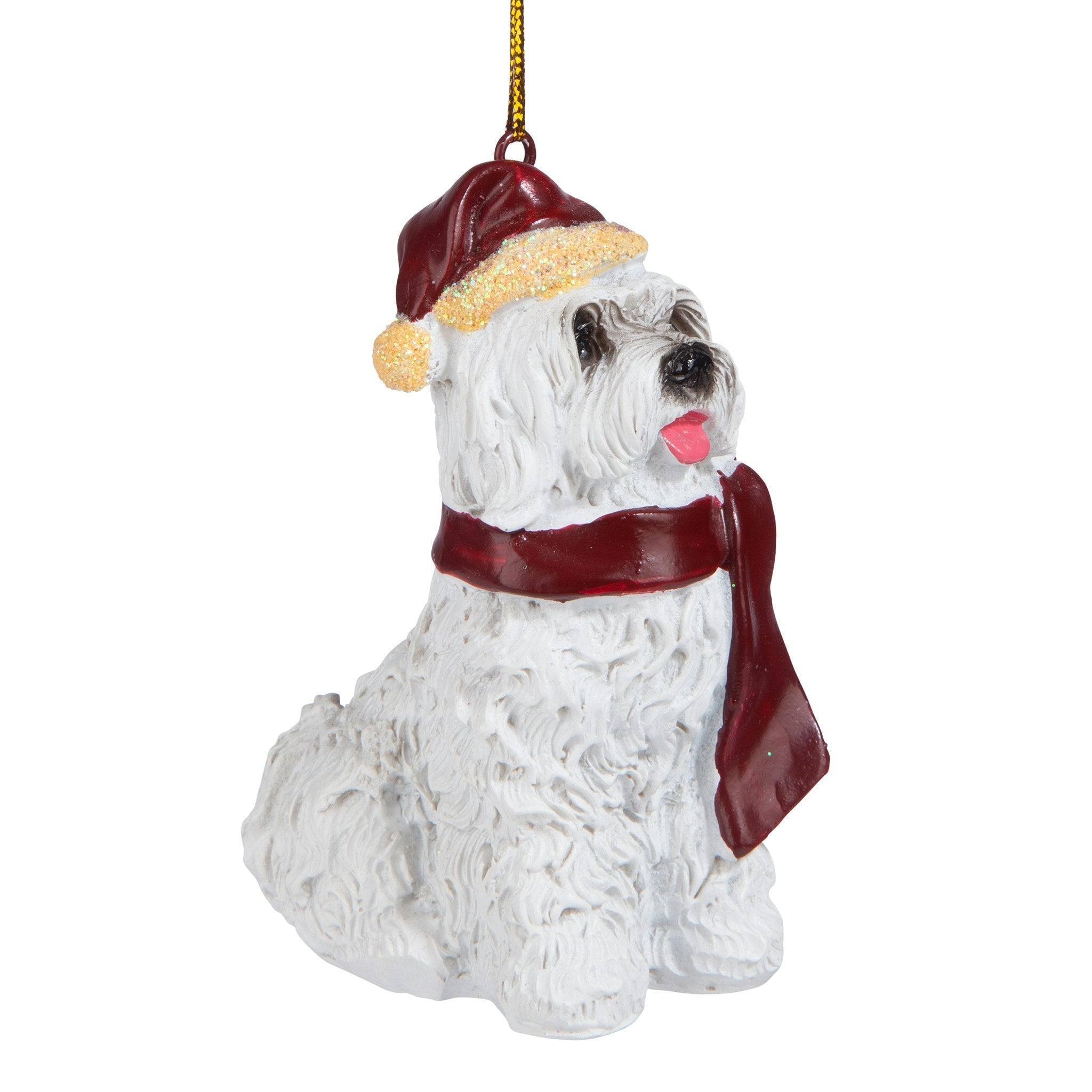 Maltese Holiday Dog Ornament Sculpture