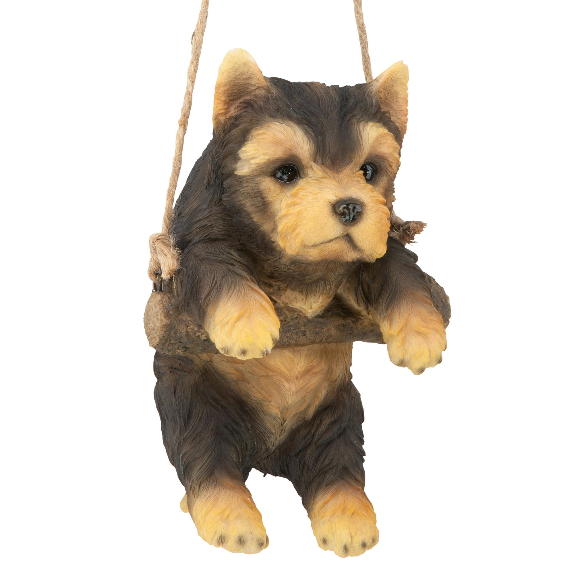 Yorkie Puppy on a Perch Hanging Dog Sculpture
