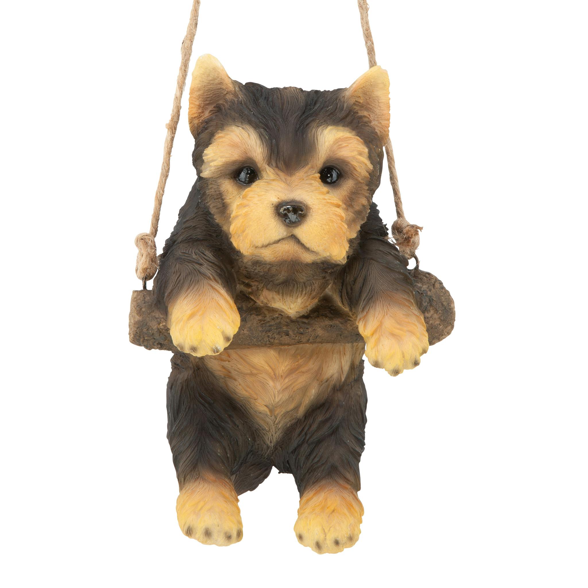 Yorkie Puppy on a Perch Hanging Dog Sculpture